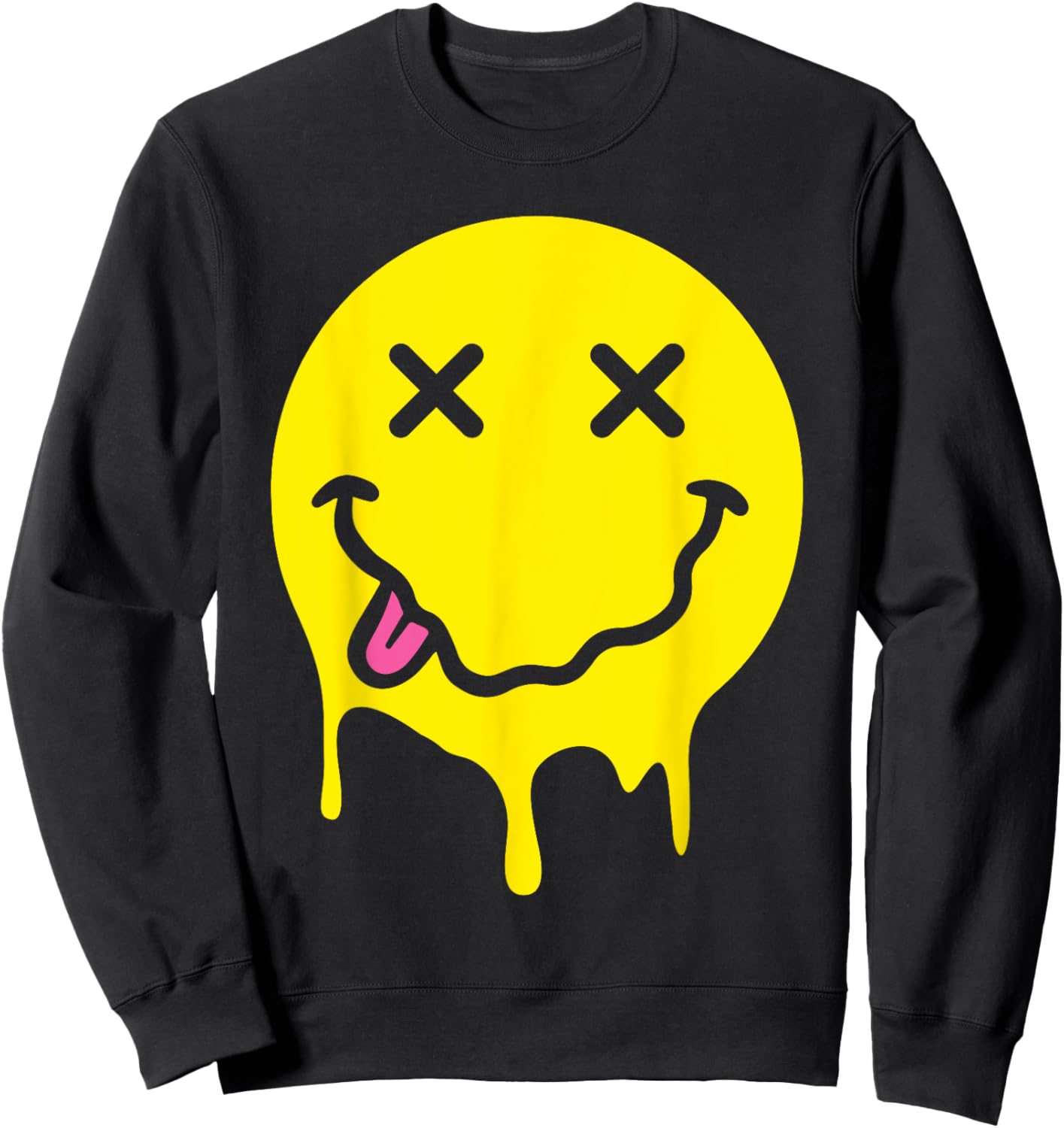 Melting Yellow Smile Funny Smiling Melted Dripping Face Cute Sweatshirt - Sweatshirt | Black