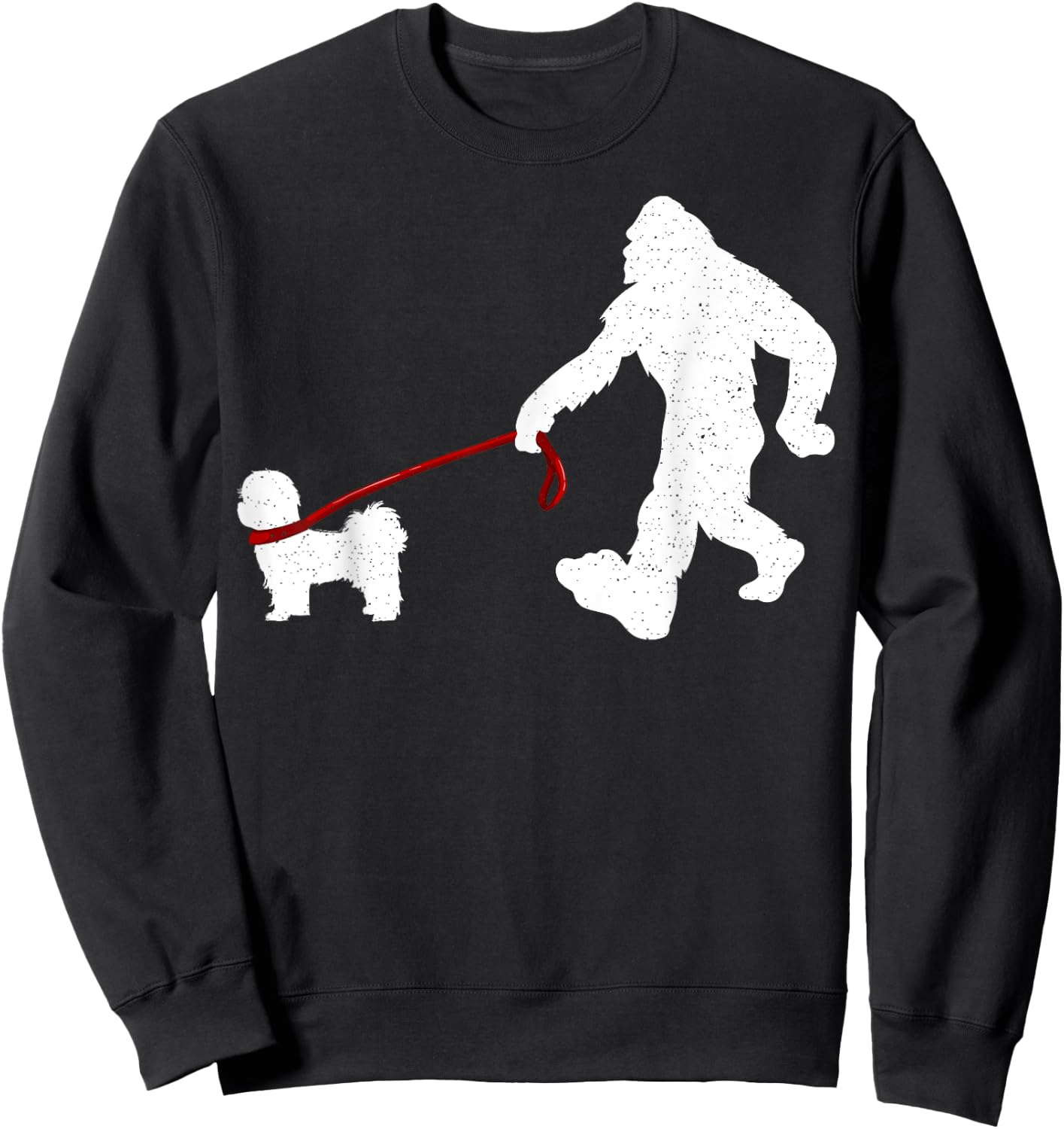 Funny Bigfoot Walking With Shih Tzu Dog Lover Bigfoot Men Women Kids Sweatshirt - Sweatshirt | Black