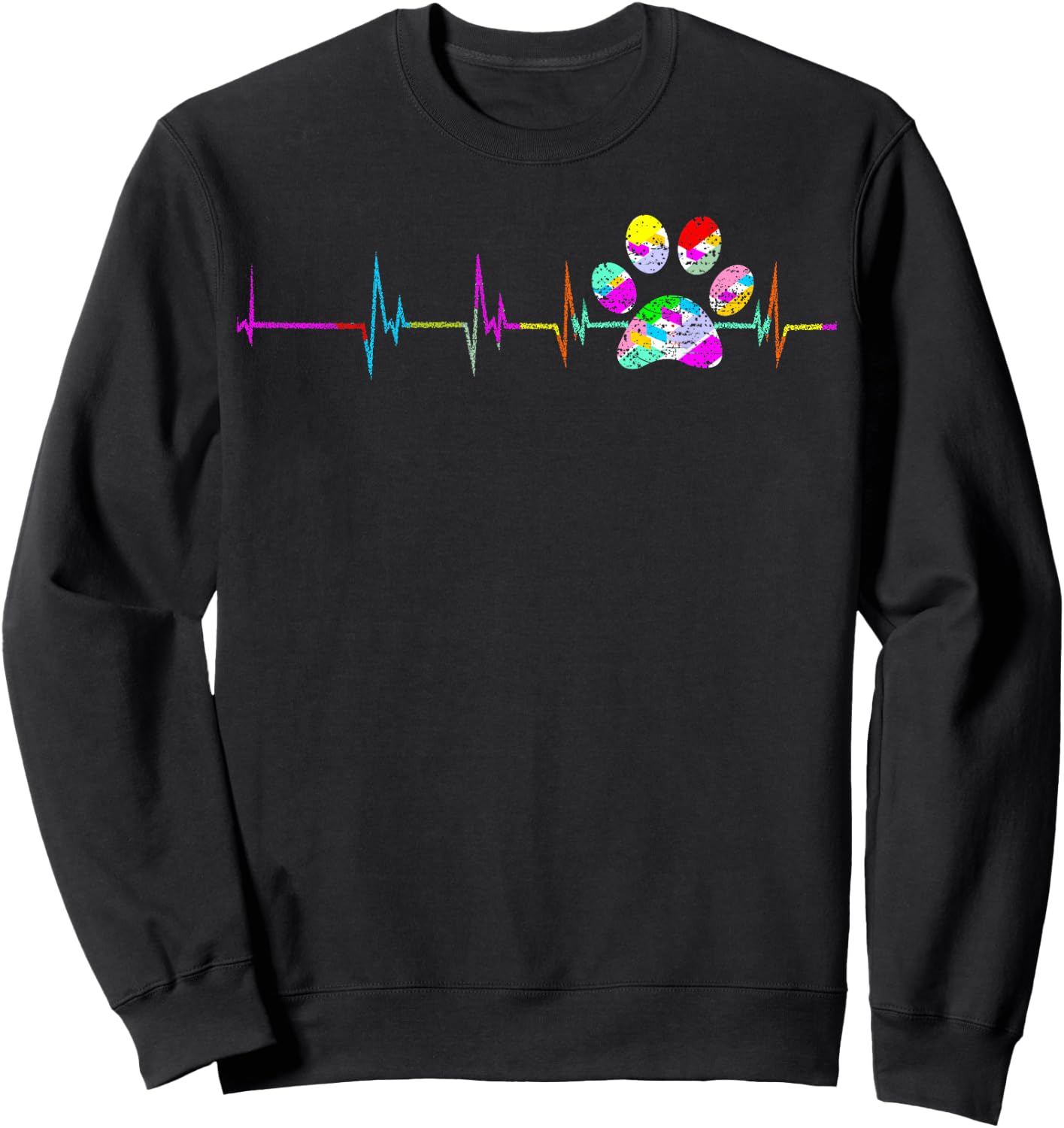 Dog Paw Print Heartbeat Shirt Women Girls Mom Love Dogs Sweatshirt - Sweatshirt | Black