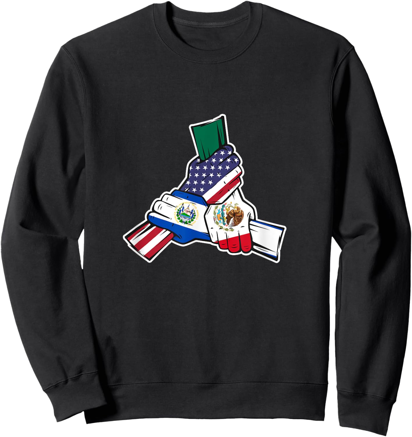 Holding Hands. Mexico, El Salvador Roots and USA Flag Sweatshirt - Sweatshirt | Black