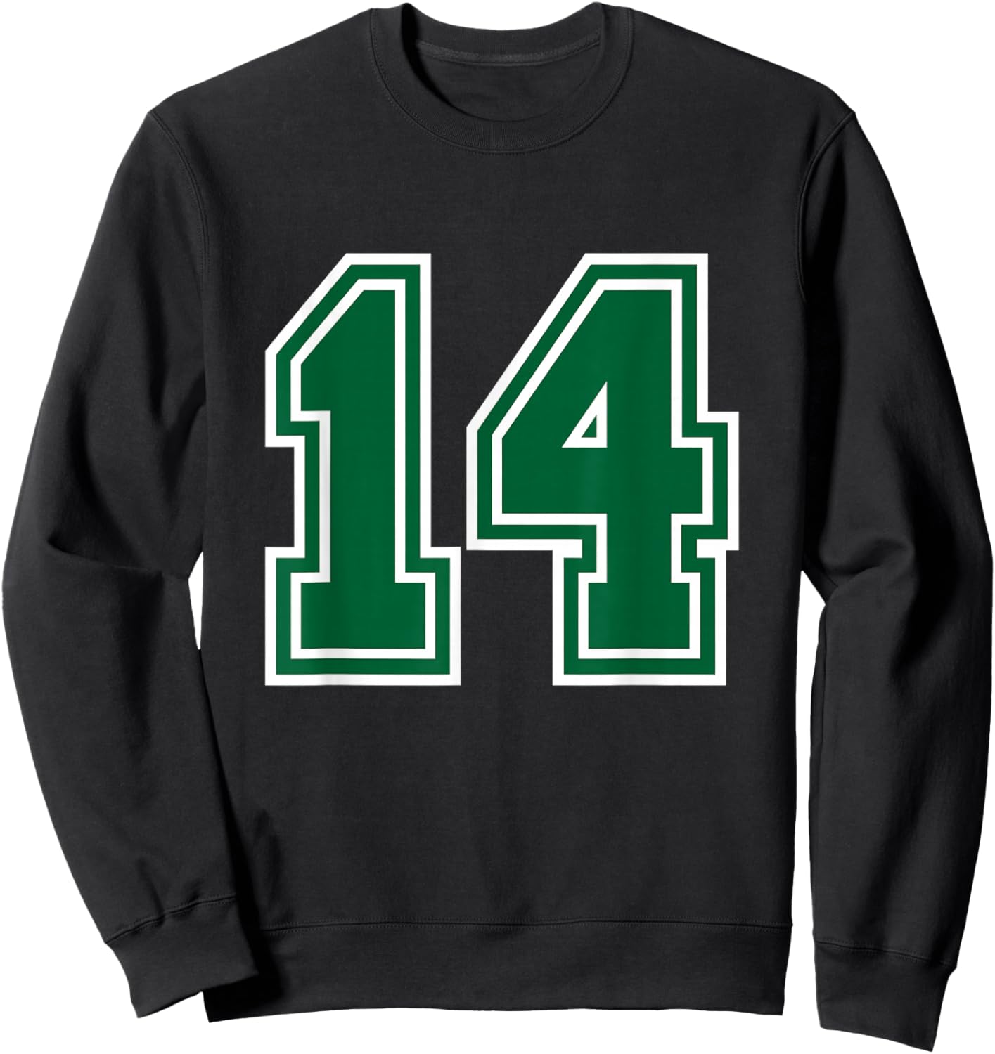 Number 14, White/Green Plain Number Sweatshirt - Sweatshirt | Black