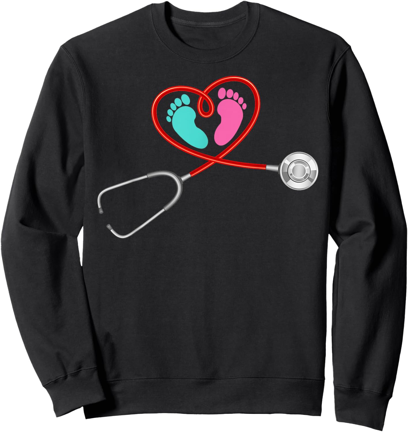 Pediatric OB NICU Nurse Stethoscope Baby Feet Funny Nursing Sweatshirt - Sweatshirt | Black