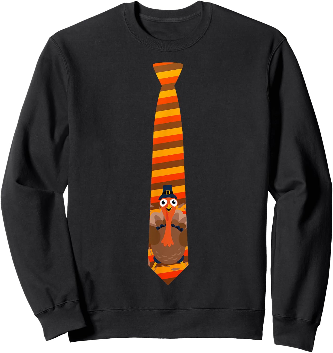 Thanksgiving Tie, Necktie Funny Family Dinner Turkey Graphic Sweatshirt - Sweatshirt | Black