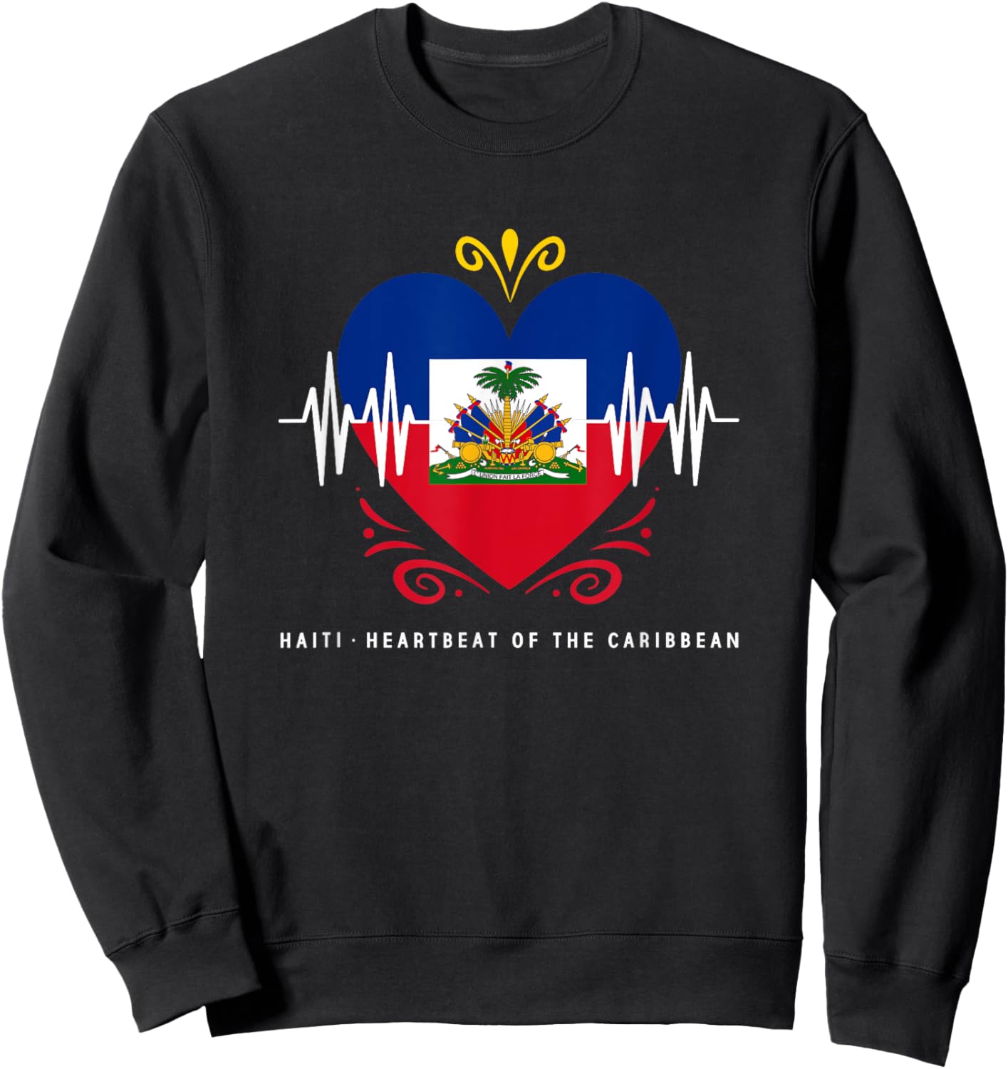Haiti Heartbeat Of The Caribbean Heart Haitian Flag Sweatshirt - Sweatshirt | Black
