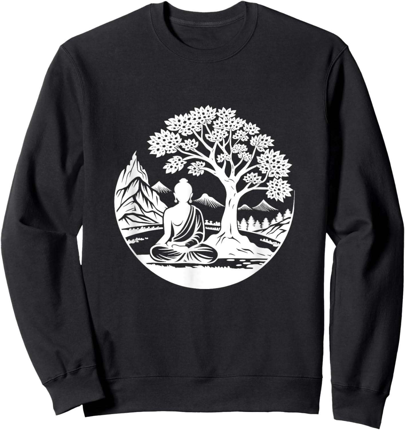 Buddha Sitting Under Bodhi Tree / Sitting Buddhist Symbol Sweatshirt - Sweatshirt | Black
