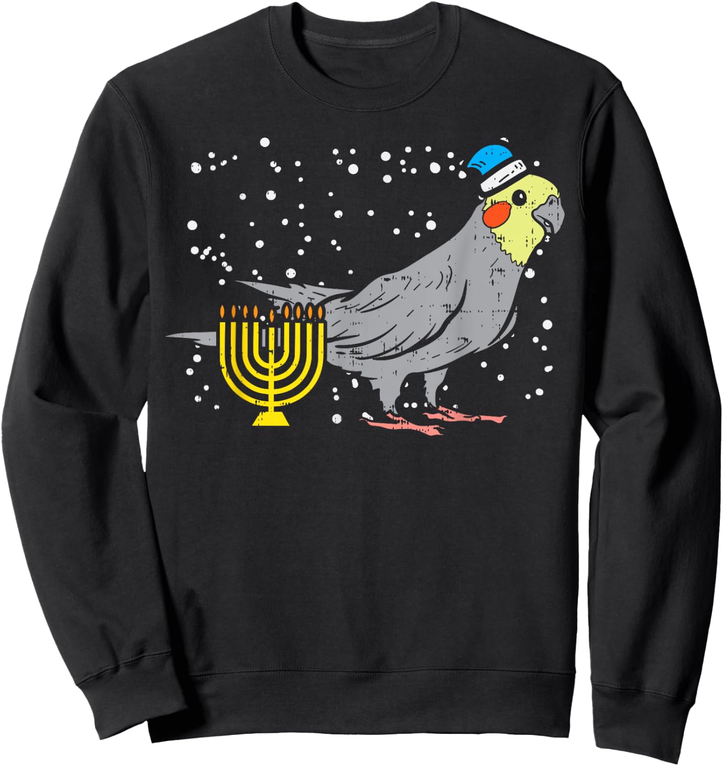 Cockatiel Menorah Jewish Cockatoo Parrot Bird Hanukkah Gift Sweatshirt - Sweatshirt | Black