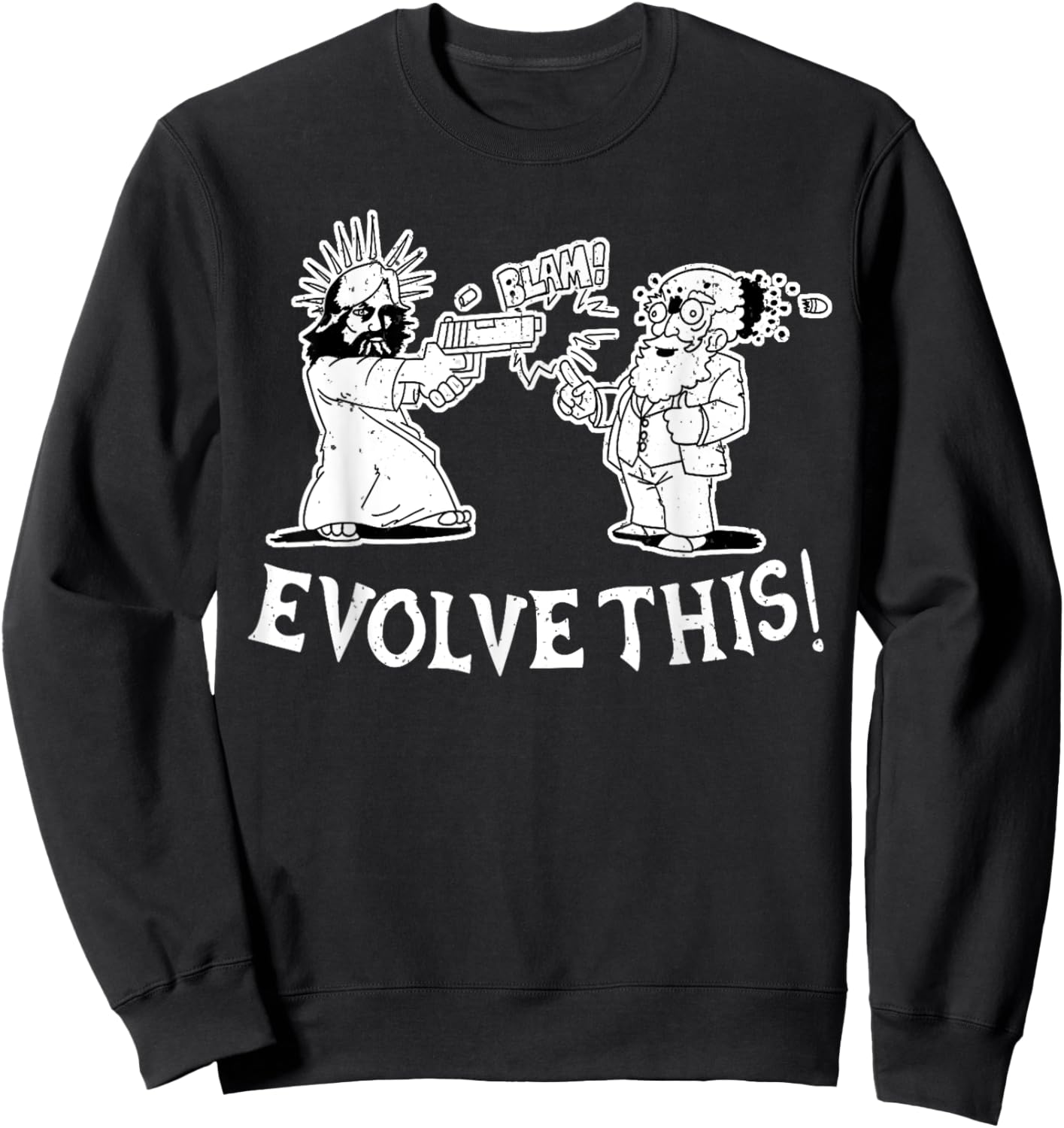 Vintage Evolve This Jesus And Darwin , Small, Black Sweatshirt - Sweatshirt | Black