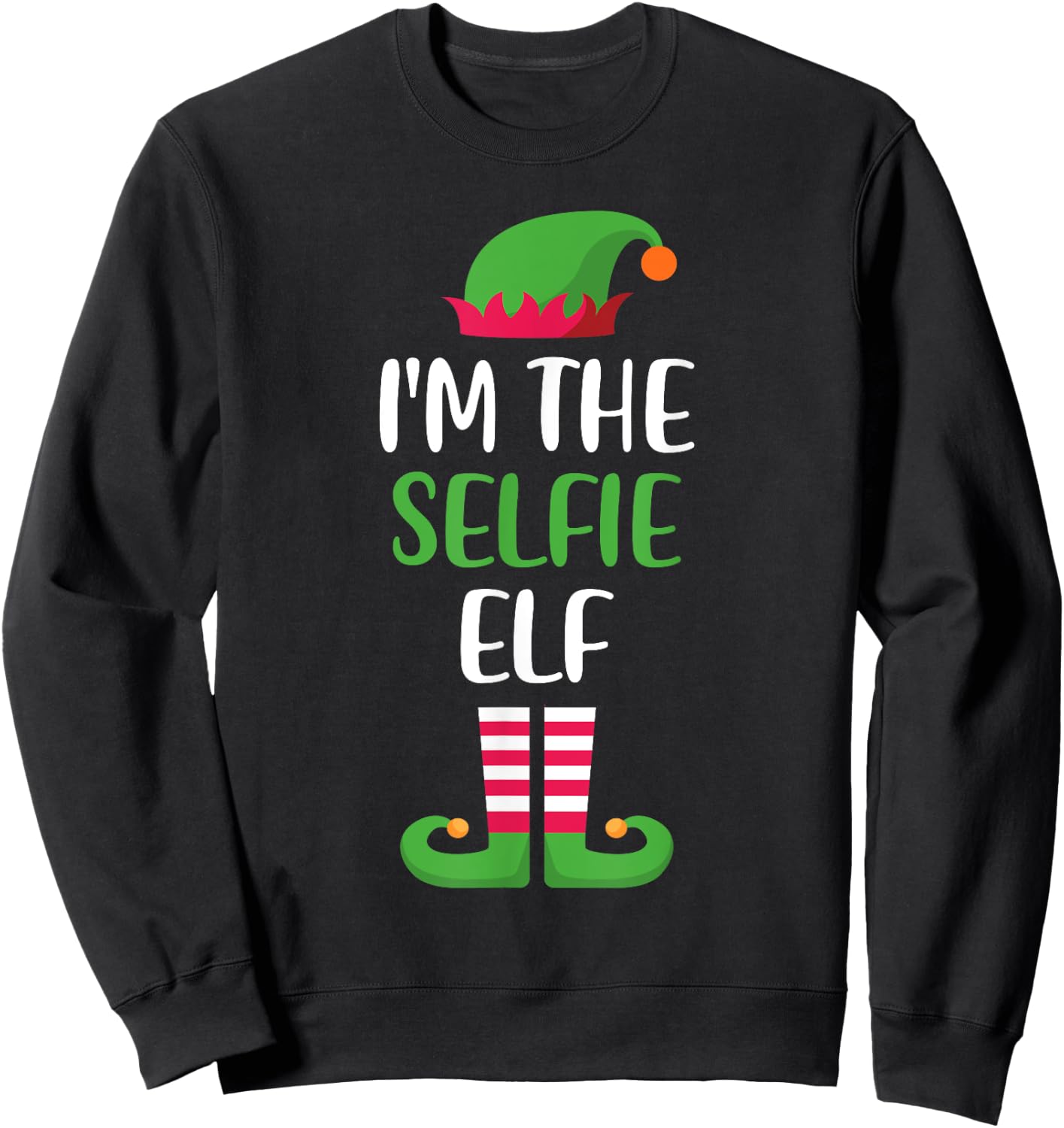 The Selfie Elf Family Matching Christmas Group Funny Xmas Sweatshirt - Sweatshirt | Black