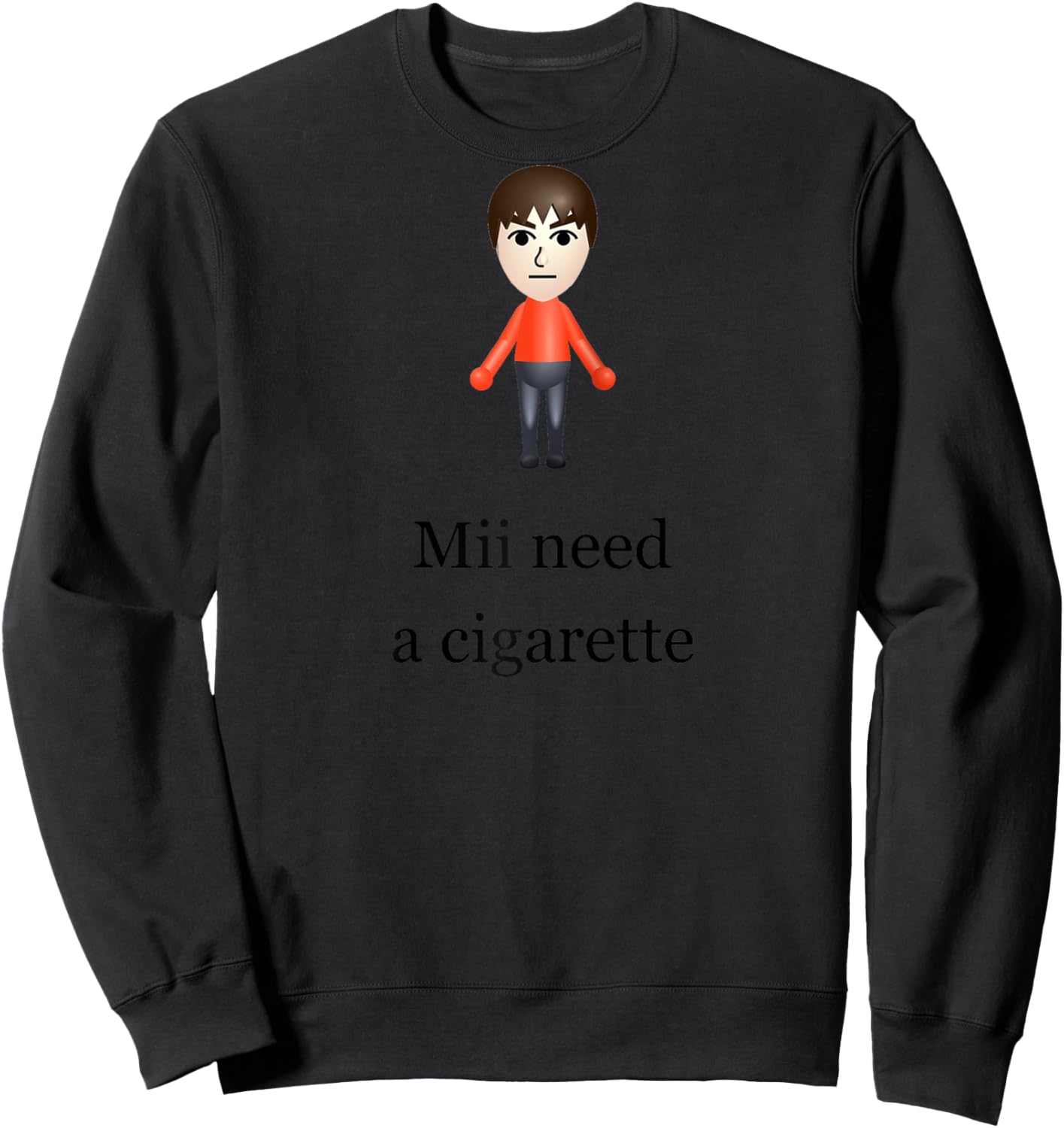 Mii Need A Cigarette Raglan Baseball Sweatshirt - Sweatshirt | Black