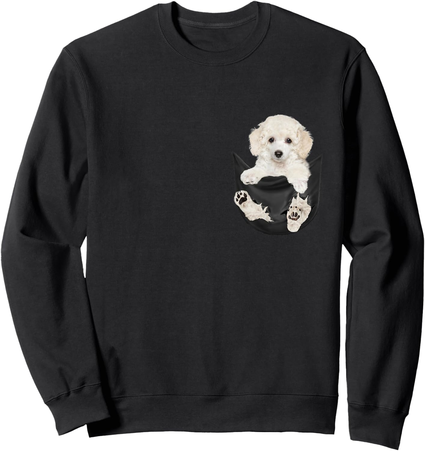 Dog Lovers Gifts White Poodle In Pocket Funny Dog Face Women Girls Kids Sweatshirt - Sweatshirt | Black