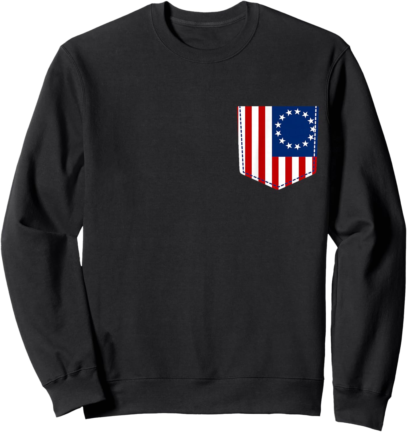 Betsy Ross Flag Shirt Pocket American Flag USA Patriot Gift Women Kids Men Sweatshirt - Sweatshirt | Black