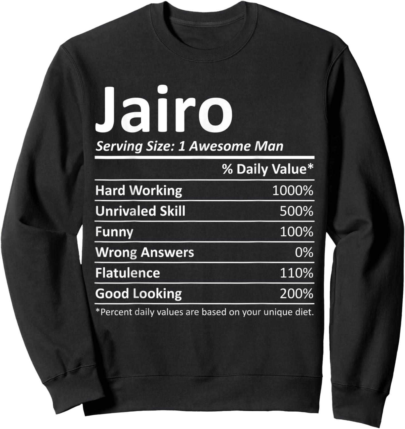 JAIRO Nutrition Funny Birthday Personalized Name Gift Sweatshirt - Sweatshirt | Black