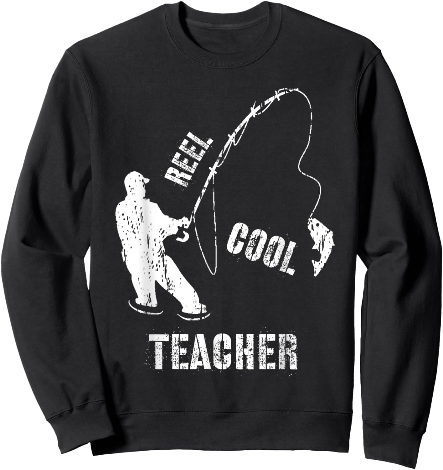Reel Cool Teacher Grandpa Angler Fishing Fisherman Gift Sweatshirt - Sweatshirt | Black