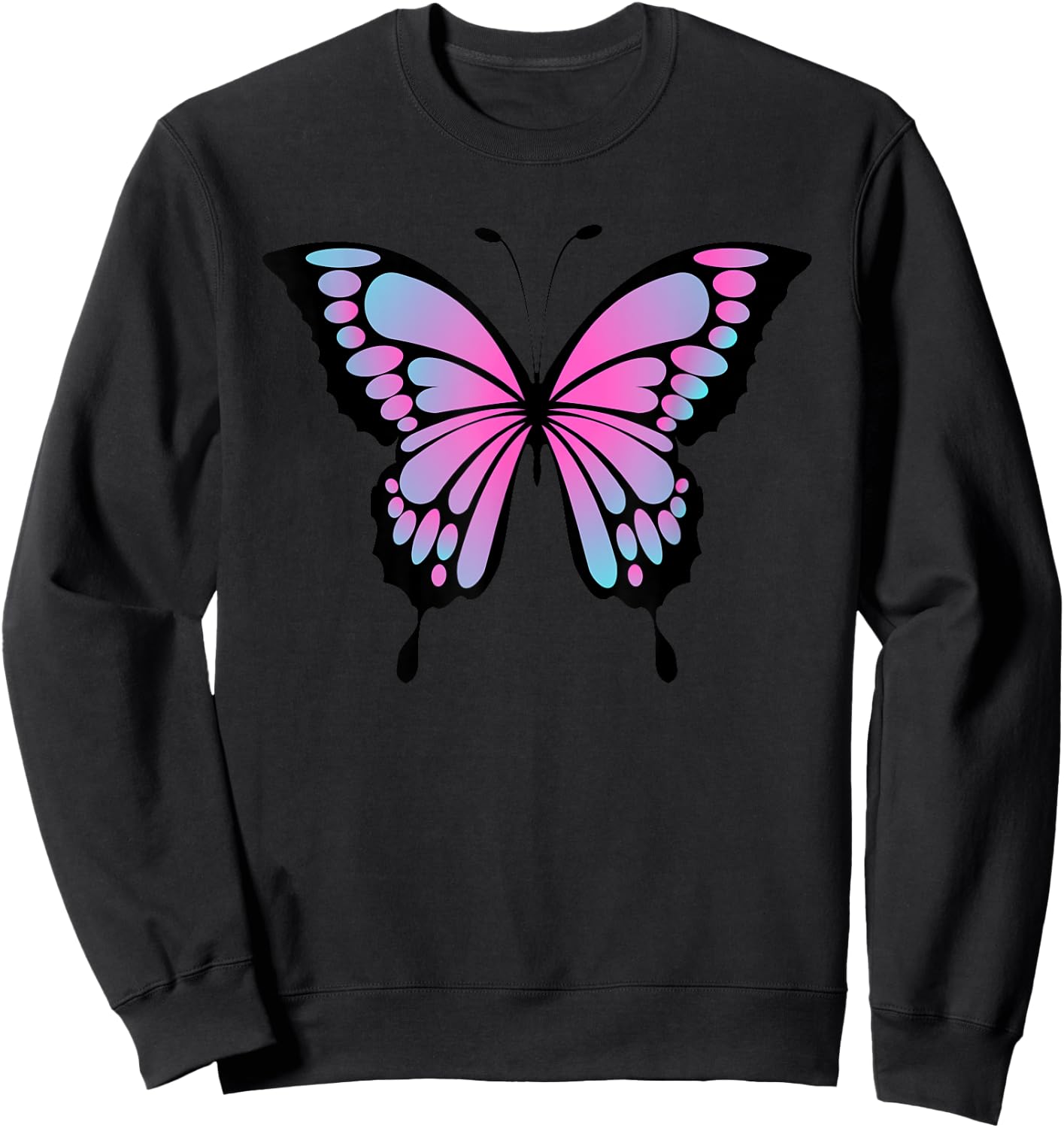 Radiant Pink and Blue Butterfly Sweatshirt - Sweatshirt | Black