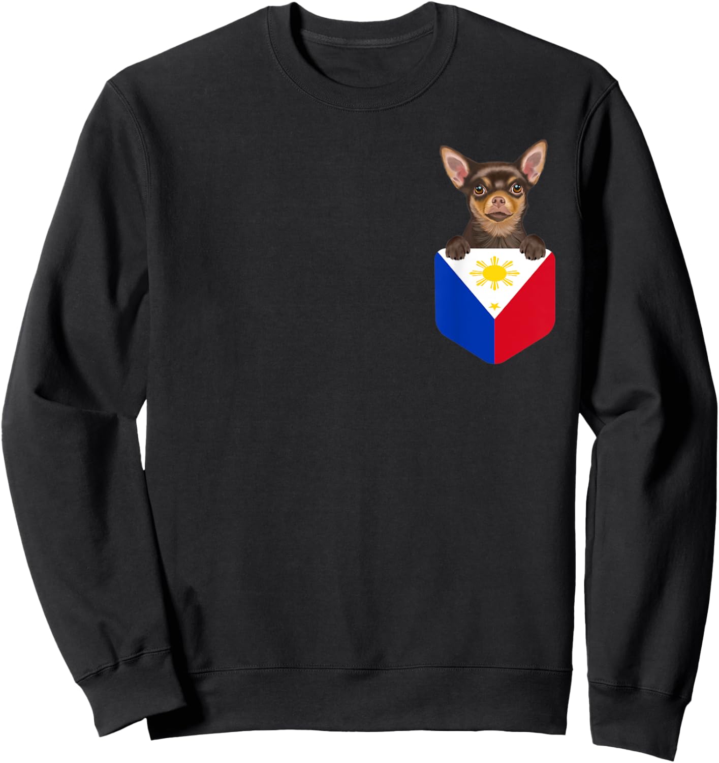 Philippines Flag Brown Chihuahua Dog In Pocket Men Women Kids Sweatshirt - Sweatshirt | Black