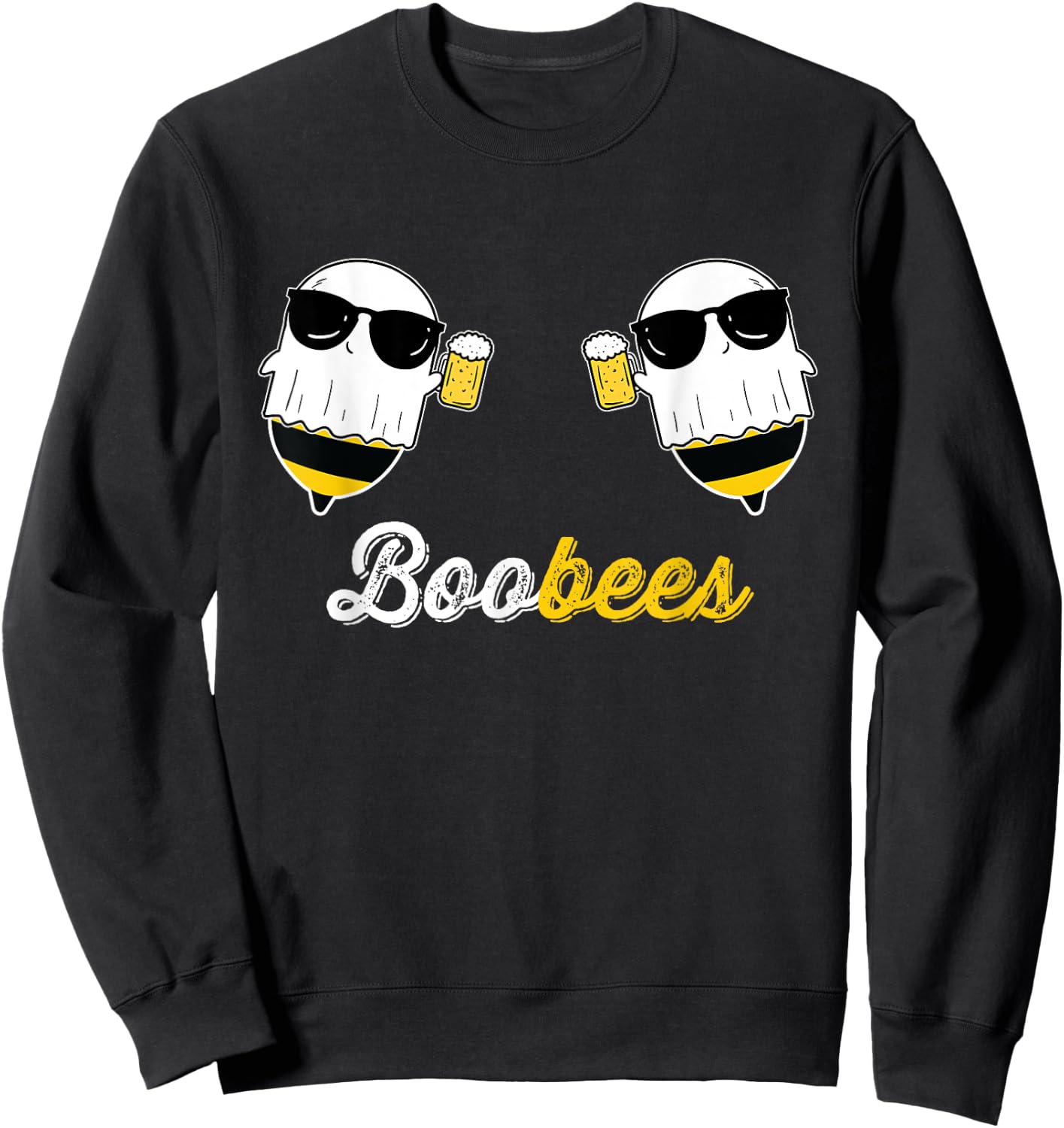 Boo Bees Halloween Costume Cute Ghost drinking Beer Funny Sweatshirt - Sweatshirt | Black