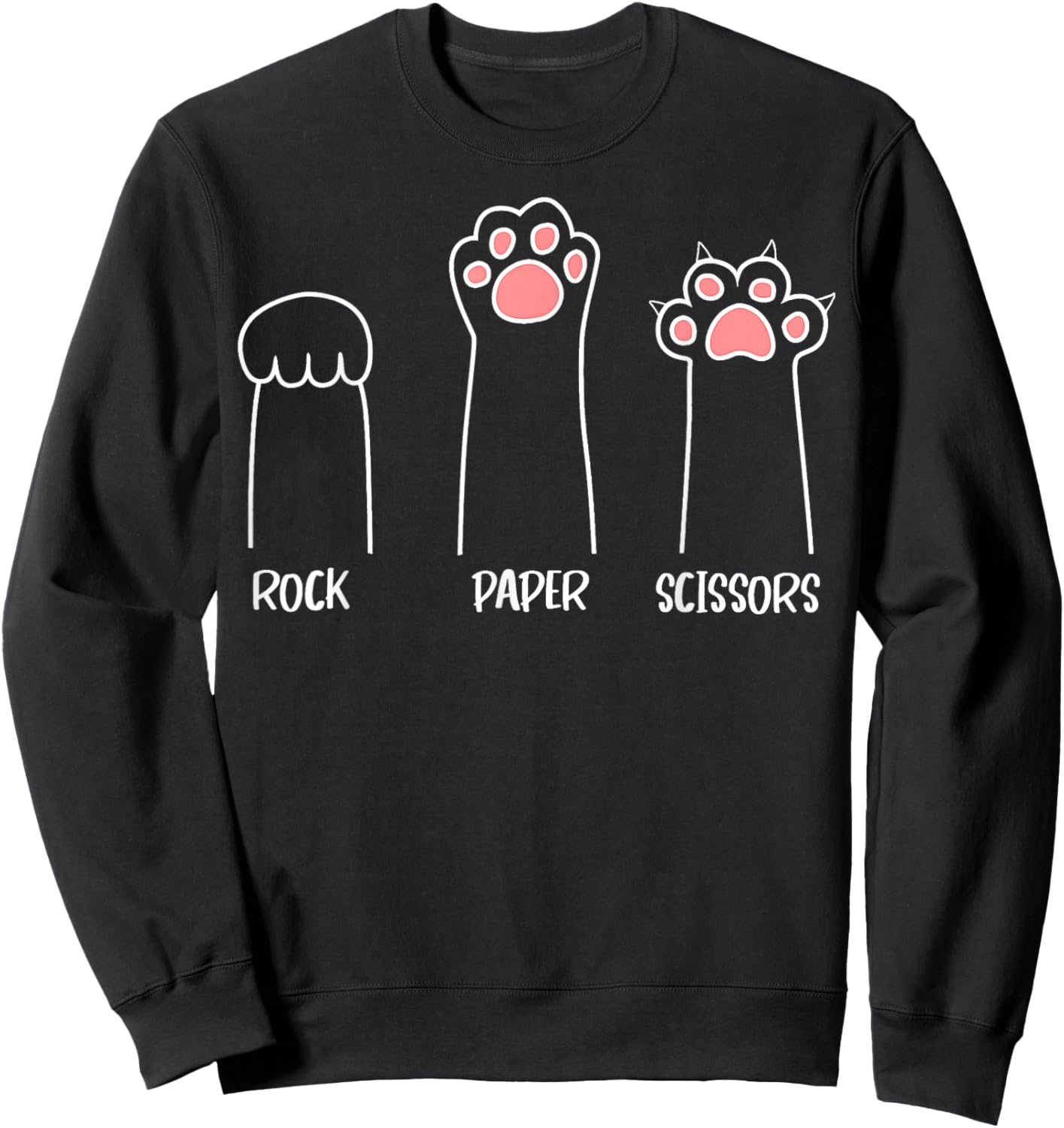 Rock Paper Scissors Hand Game Cute Paw Funny Cat Sweatshirt - Sweatshirt | Black