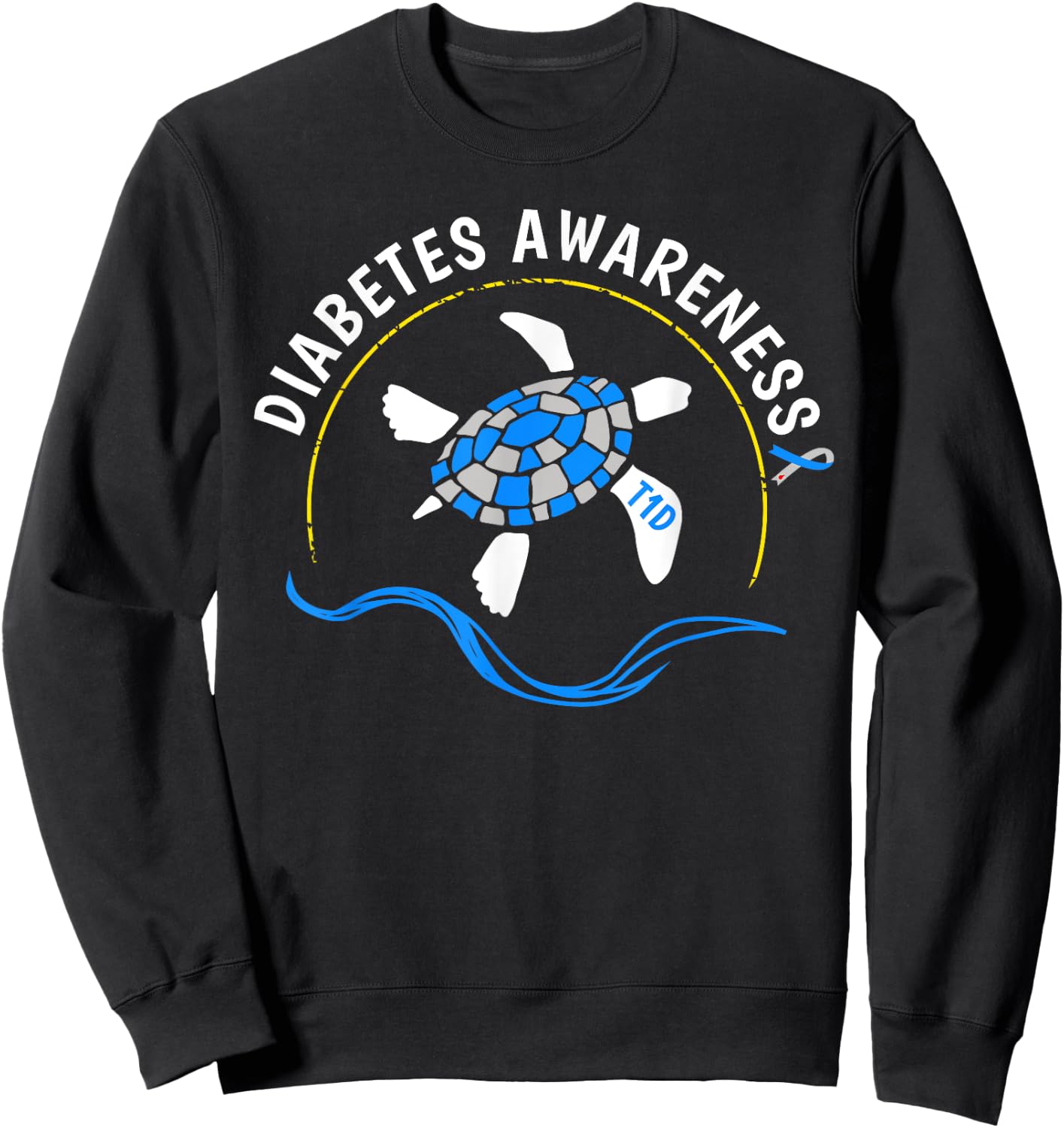 T1D Sea Turtle Type 1 Diabetes Awareness Sweatshirt - Sweatshirt | Black