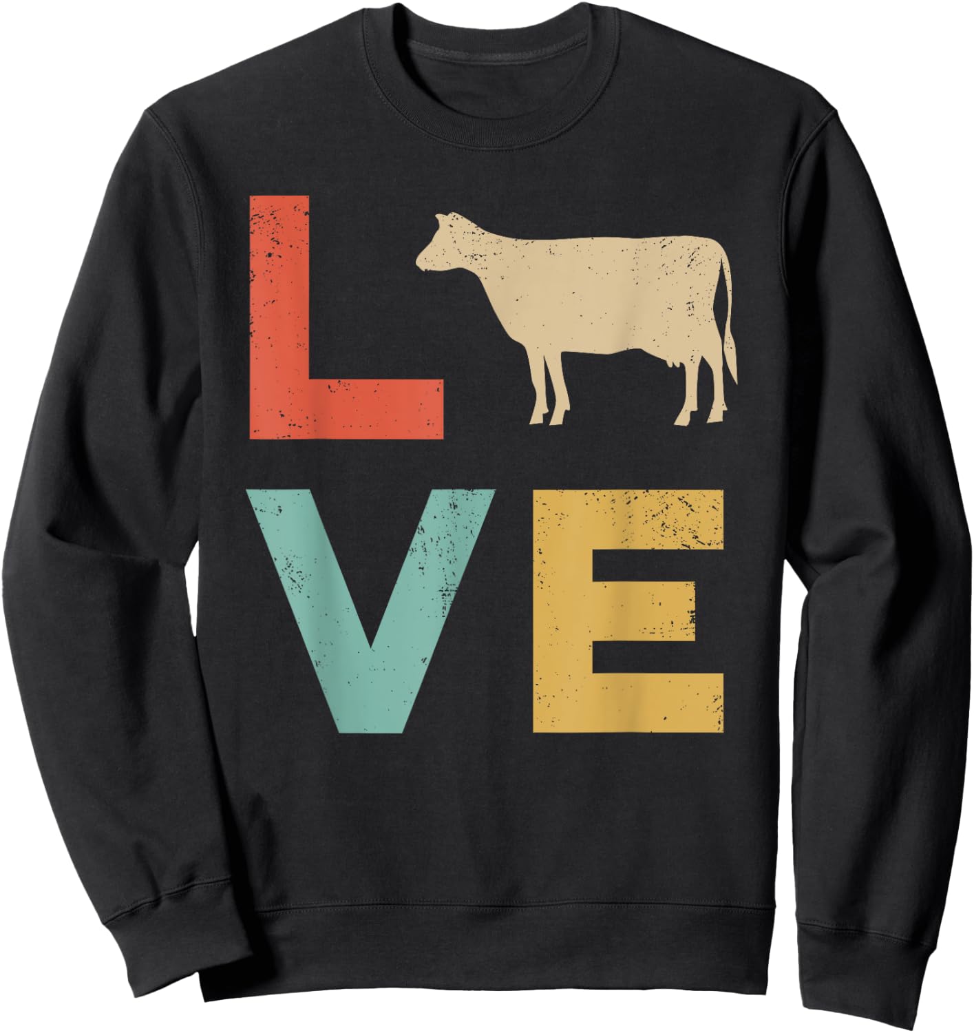 Love Cow Vintage Retro Dairy Cattle Livestock Farmer Gift Sweatshirt - Sweatshirt | Black