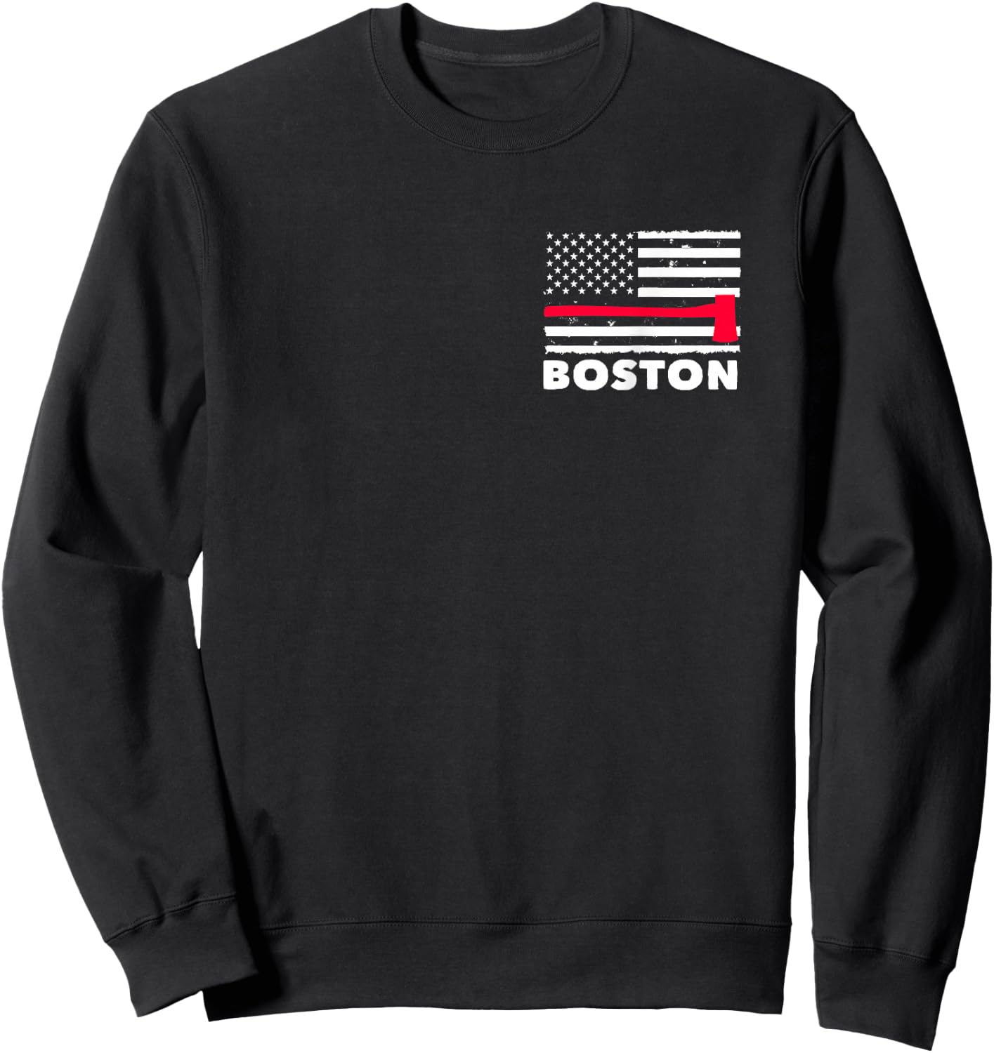 Boston US Flag Pocket Firefighter Thin Red Line Fireman Gift Sweatshirt - Sweatshirt | Black