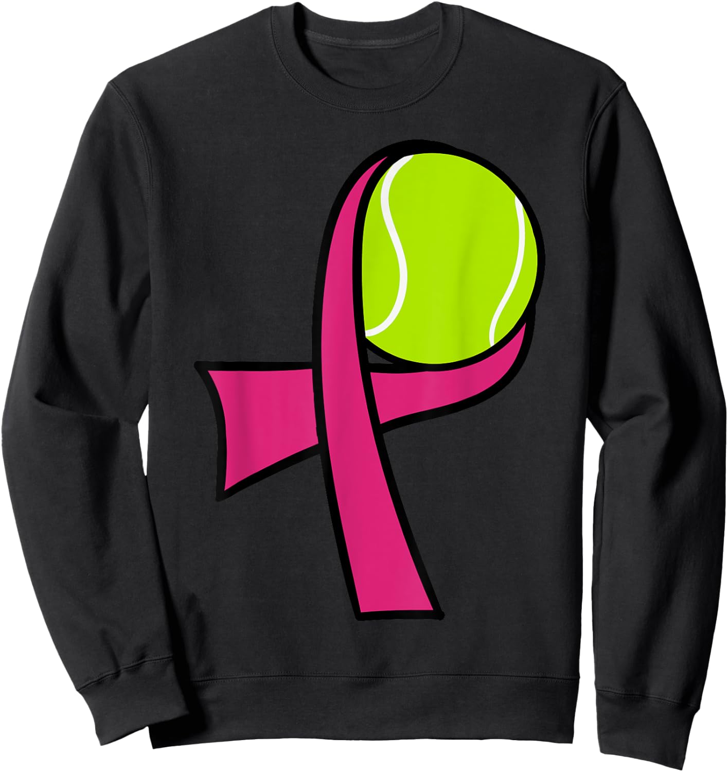Breast Cancer Tennis Ball Pink Ribbon Mammogram Sport Smash Sweatshirt - Sweatshirt | Black