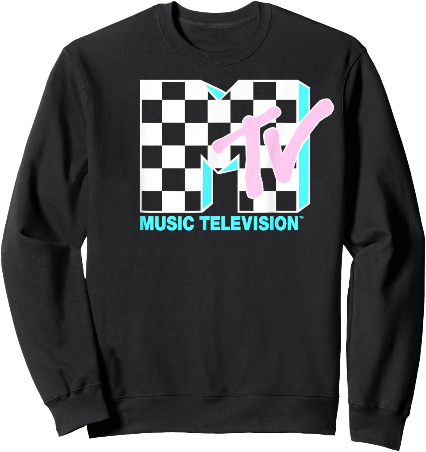 MTV Neon Checkered Logo Graphic Sweatshirt - Sweatshirt | Black