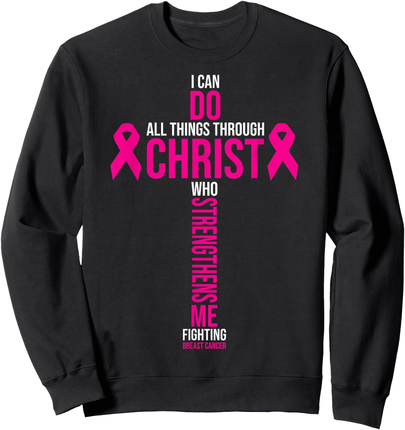 Christian Cross Pink Ribbon Inspirational Breast Cancer Gift Sweatshirt - Sweatshirt | Black