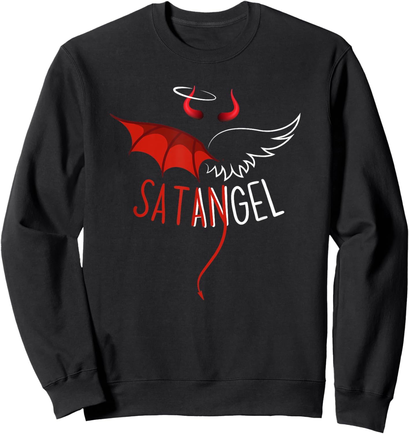 Half Angel Half Devil Gothic Emo Aesthetic Graphic Sweatshirt - Sweatshirt | Black