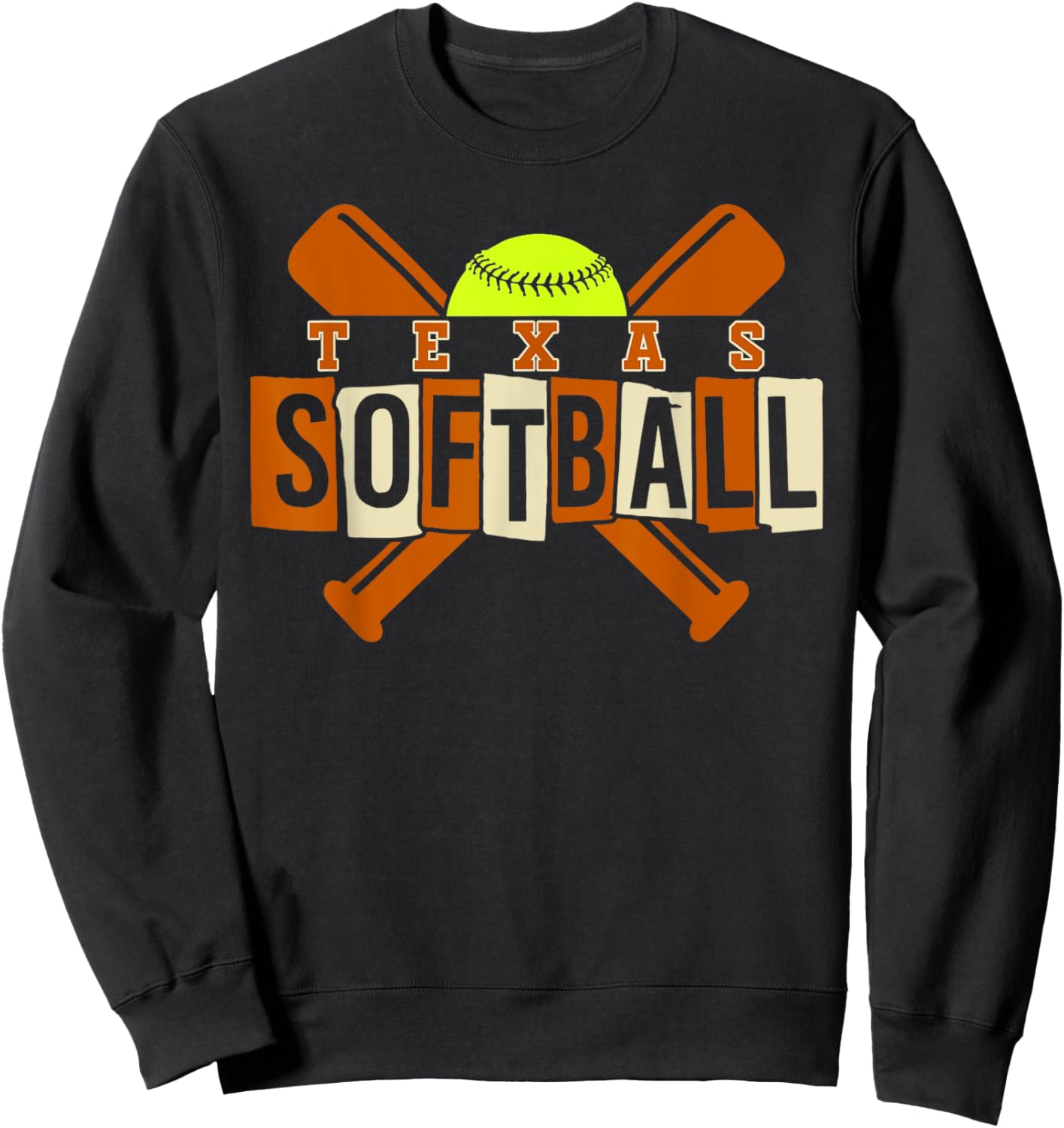 Texas Softball Vintage Kids Team Retro Softball Fan Sweatshirt - Sweatshirt | Black