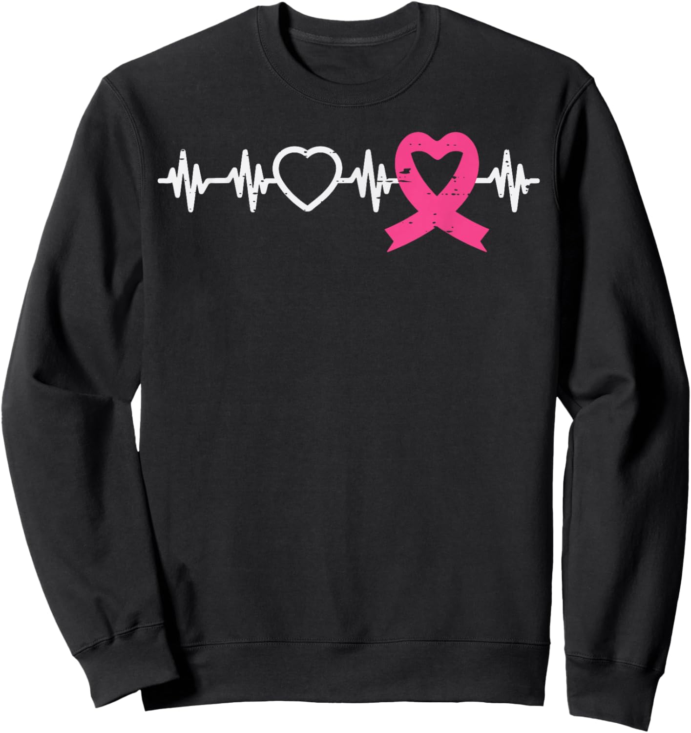 Breast Cancer Heartbeat Pink Ribbon Awareness Women Men Kids Sweatshirt - Sweatshirt | Black