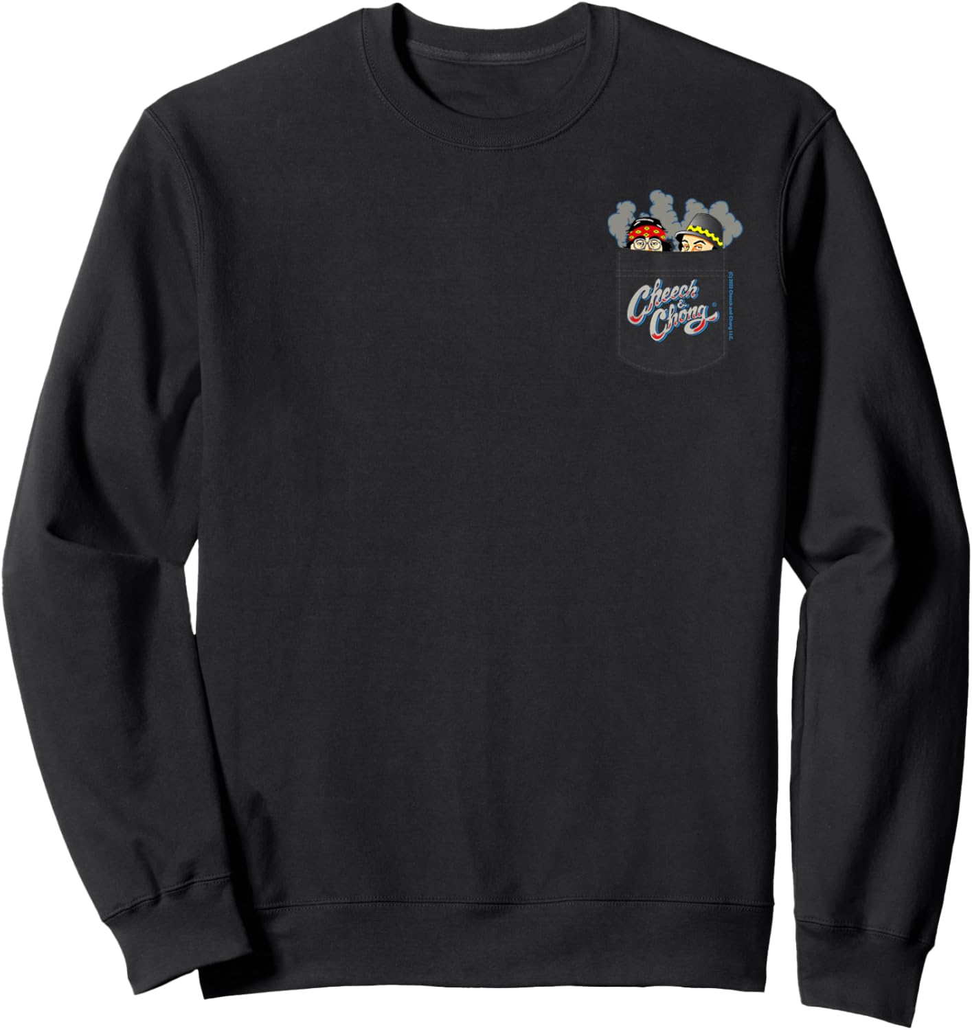 Cheech & Chong Smoking & Peeking From Chest Faux Pocket Sweatshirt - Sweatshirt | Black