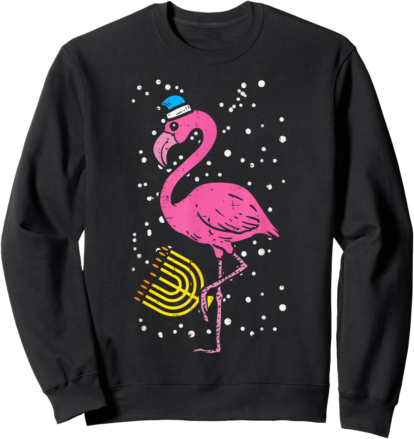 Jewish Flamingo Menorah Bird Lover Hanukkah Chanukah Gift Sweatshirt - Sweatshirt | Black