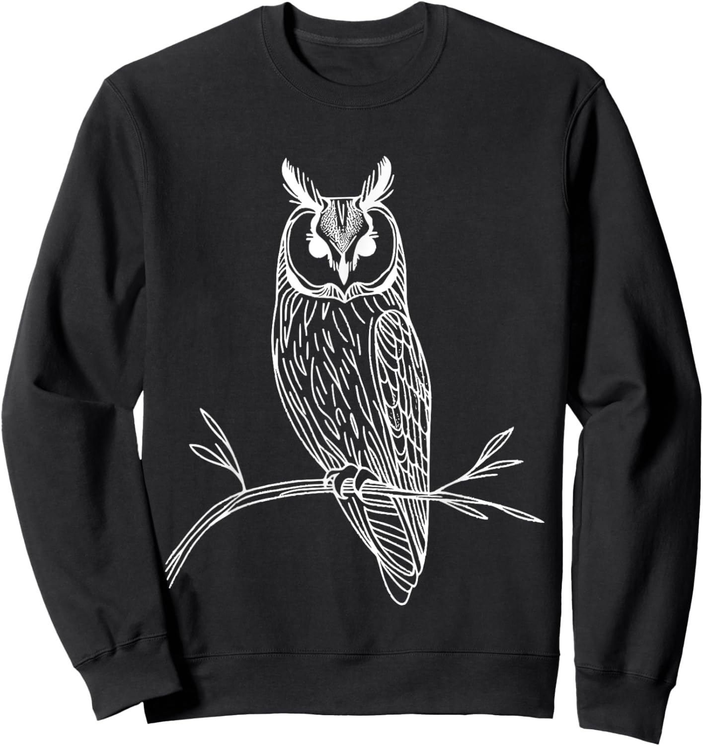 Line Art Bird & Ornithologist Long-Eared Owl Sweatshirt - Sweatshirt | Black