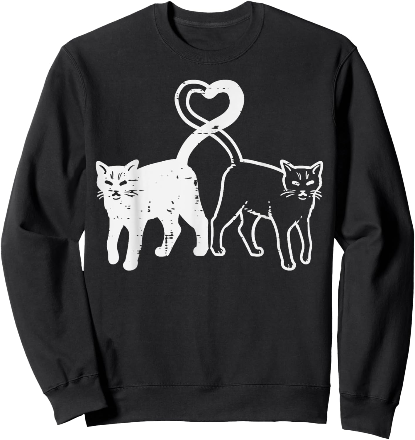 Black And White Cat Heart Tail Cute Kitten Women Girls Kids Sweatshirt - Sweatshirt | Black