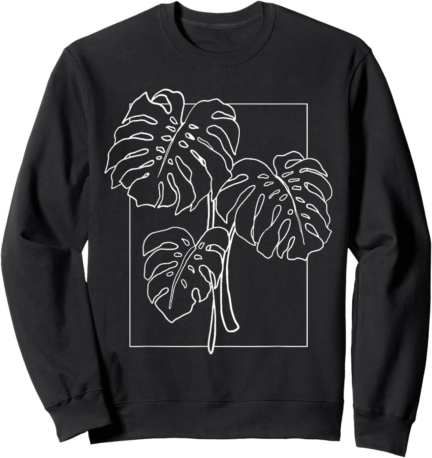 Contour Line Monstera Trendy Plant Sweatshirt - Sweatshirt | Black