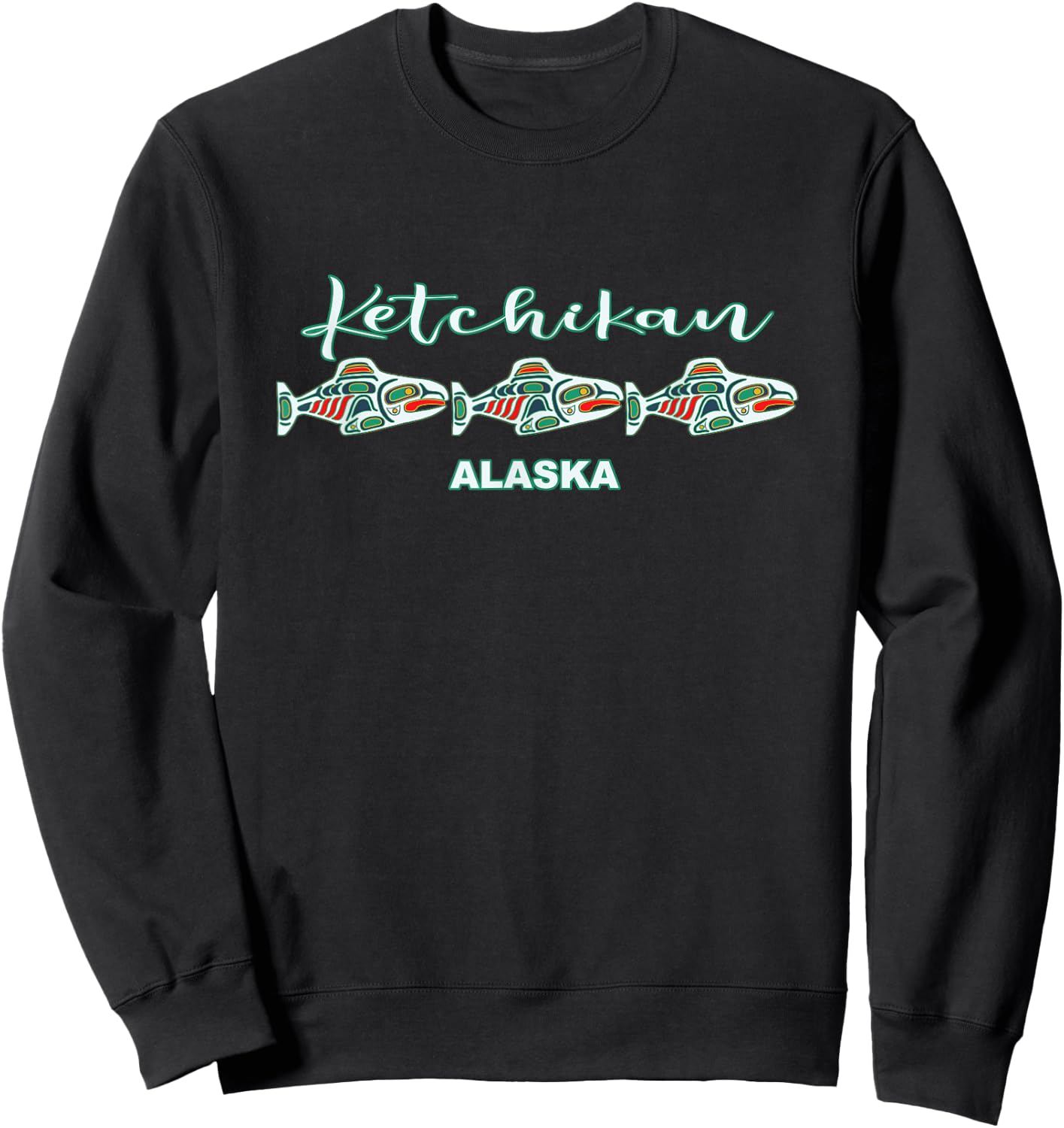 Ketchikan Alaska Native Art Salmon Fishing Capital Souvenir Sweatshirt - Sweatshirt | Black