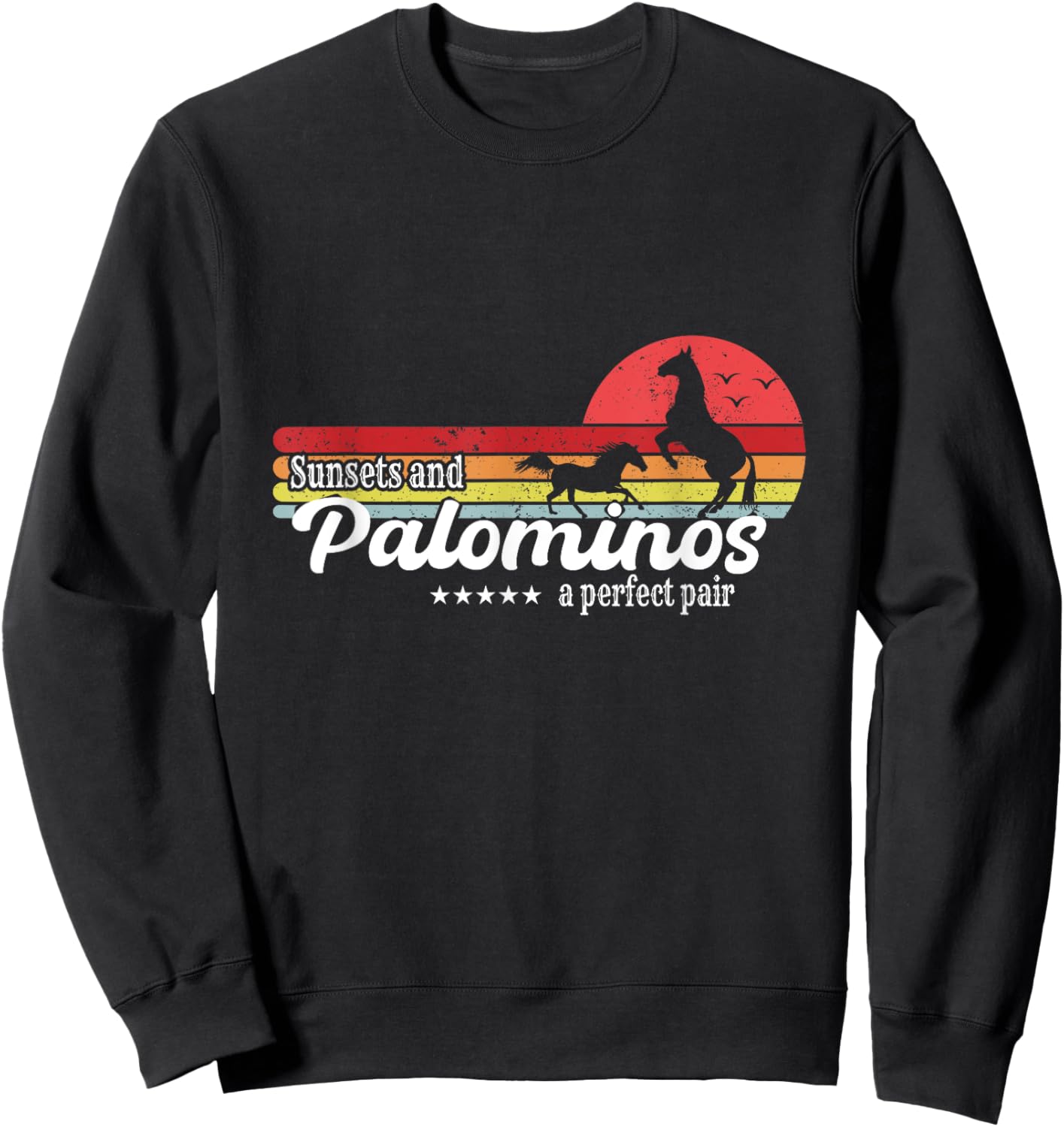 Vintage Sunset Horse Riding Palomino Breed Cowgirl Sweatshirt - Sweatshirt | Black