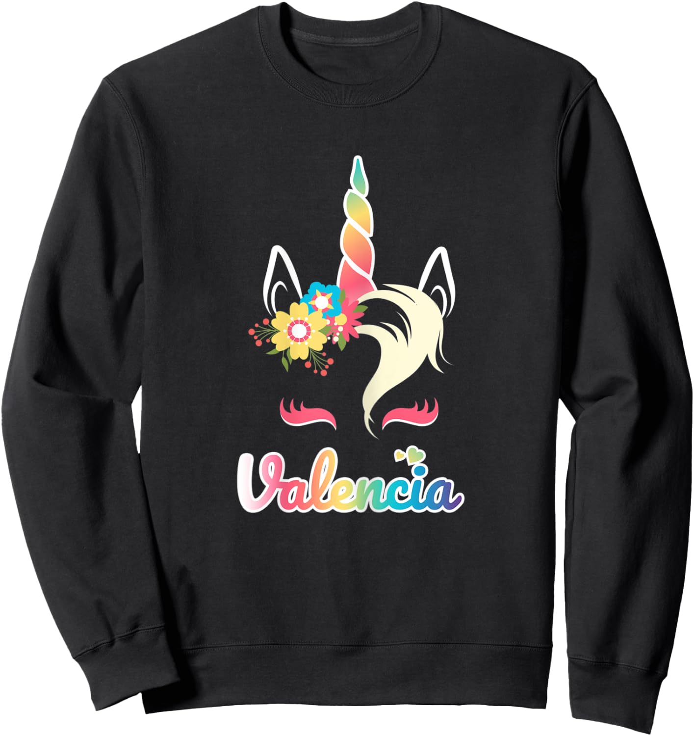 Rainbow Unicorn Valencia apparel Custom Name Gift girls Sweatshirt - Sweatshirt | Black