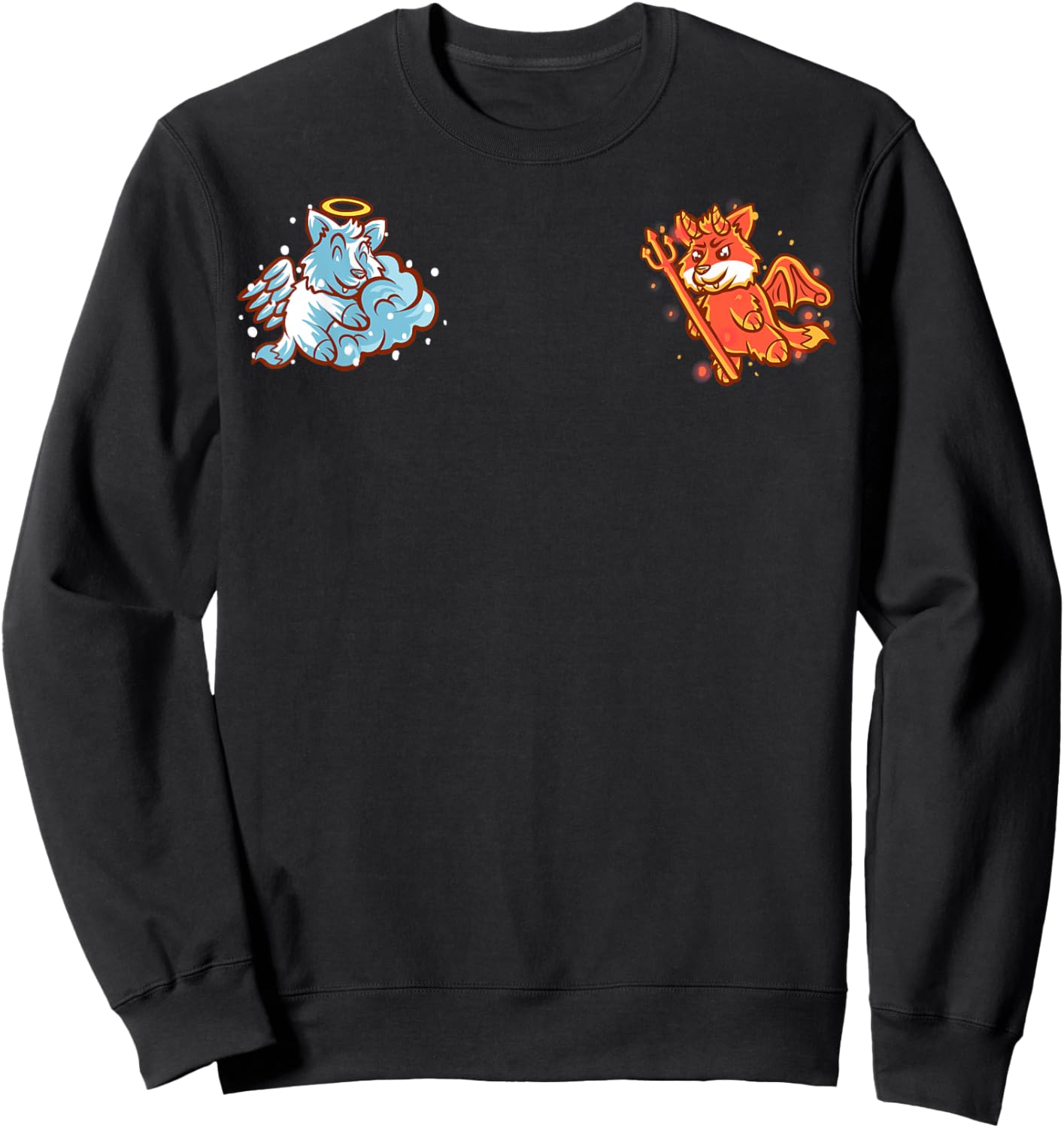 Fox Angel and Devil Nerd Geek Good Bad Foxes Funny Animal Sweatshirt - Sweatshirt | Black