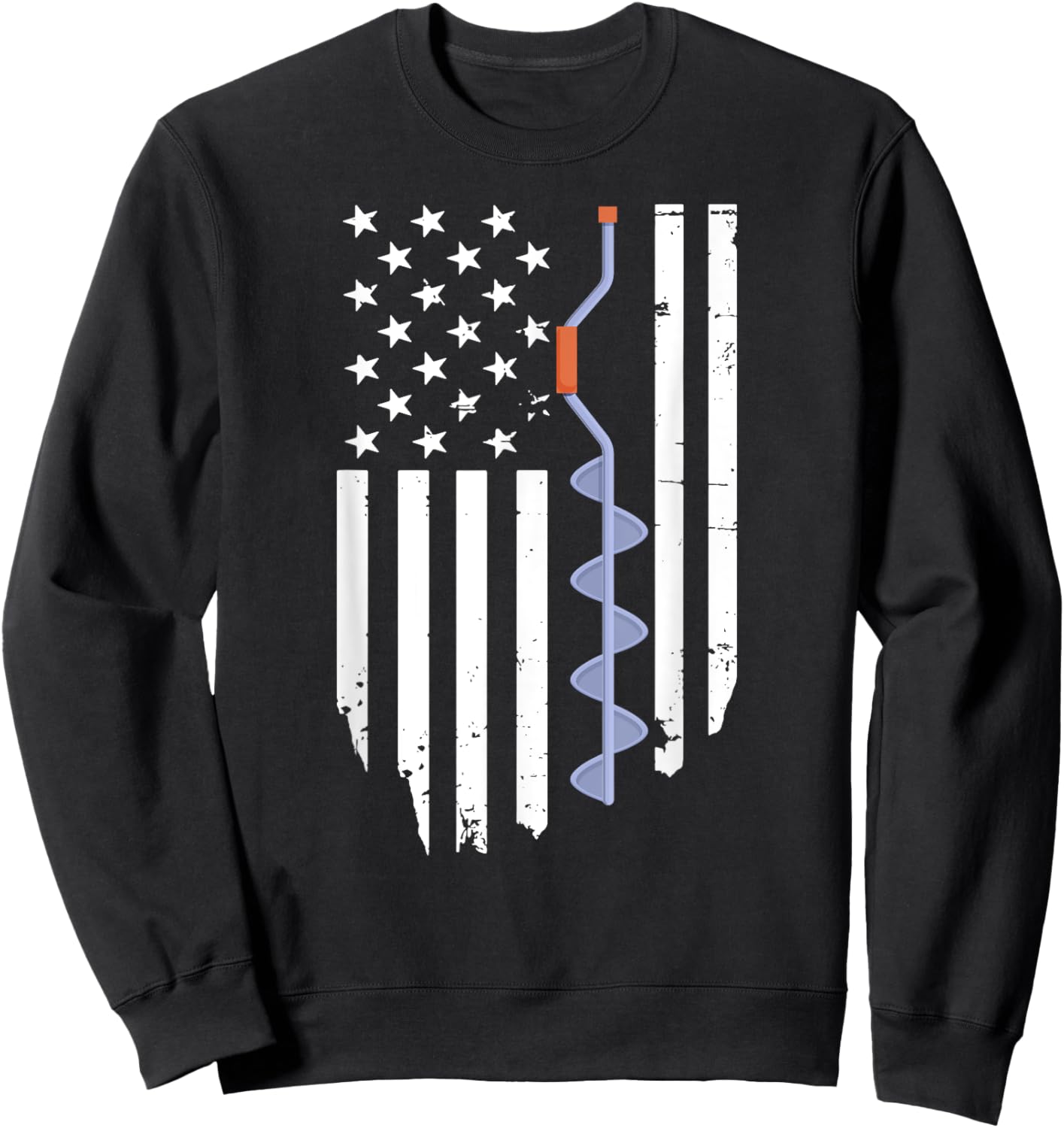 Ice Fishing Retro American Flag USA Fishermen Eskimo Winter Sweatshirt - Sweatshirt | Black
