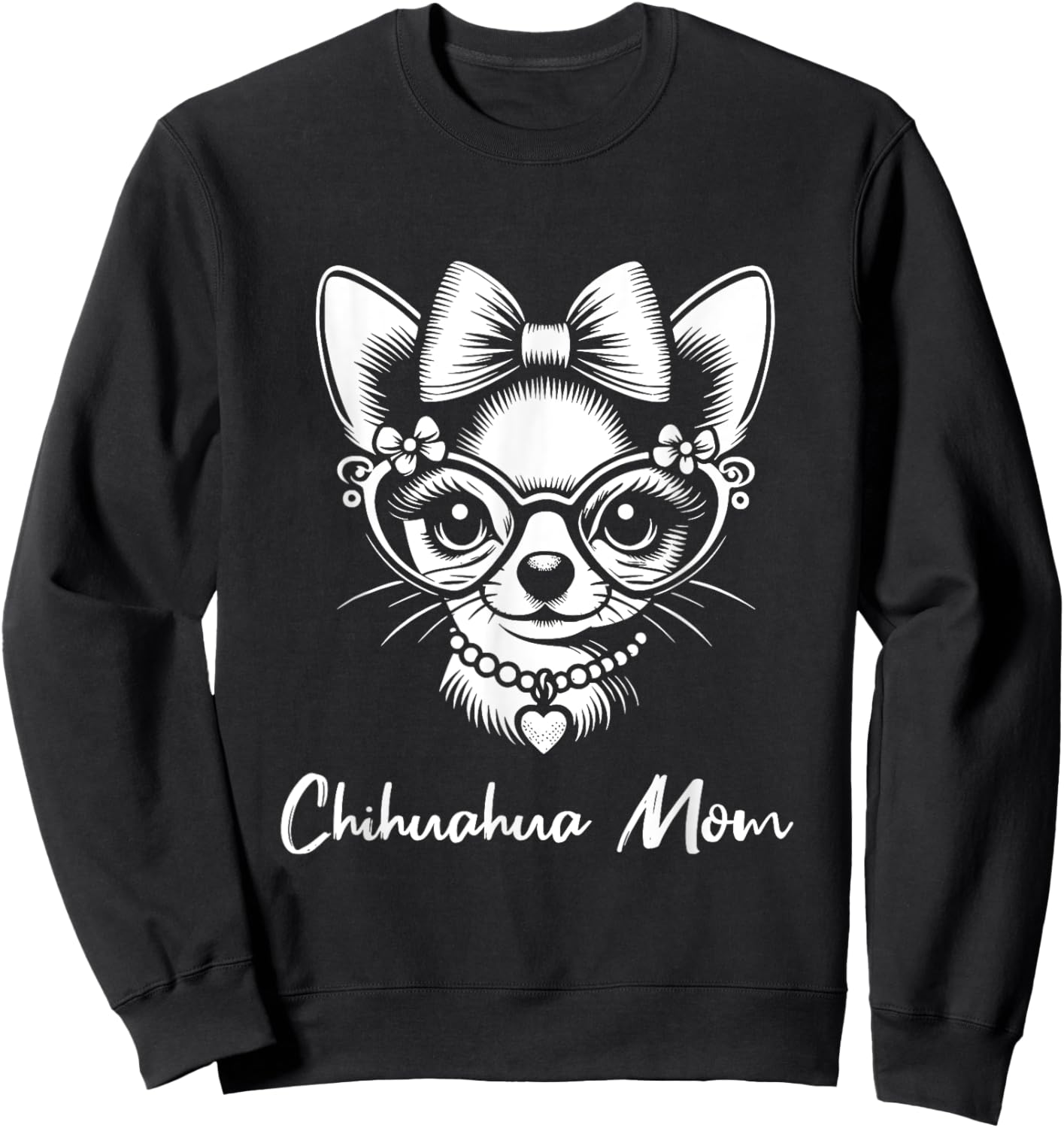 Chihuahua Mom Dog Love Heart Graphic Design Women Girls Kids Sweatshirt - Sweatshirt | Black