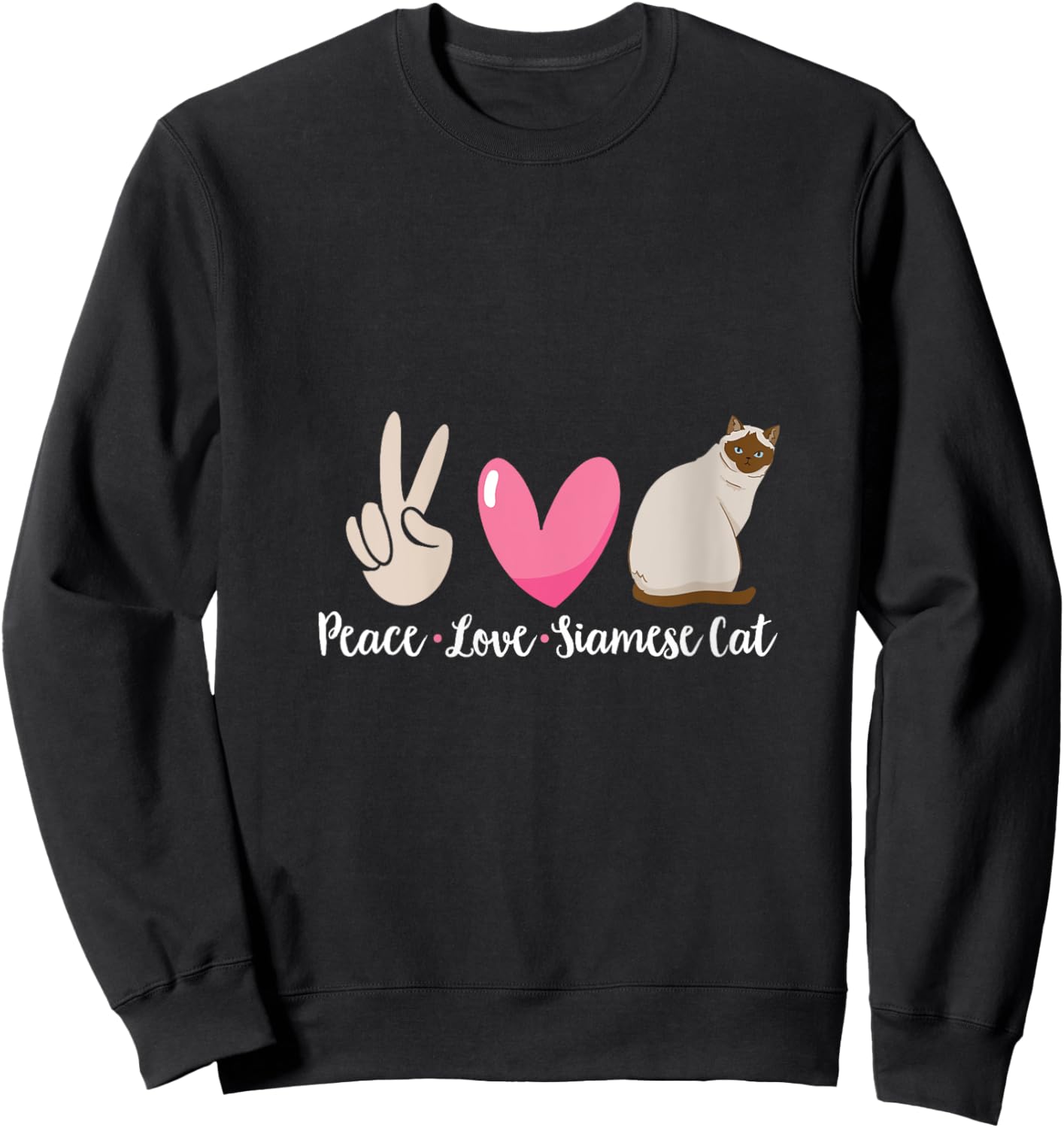 Siamese Cat Peace Love Siamese Cat V-Neck Sweatshirt - Sweatshirt | Black