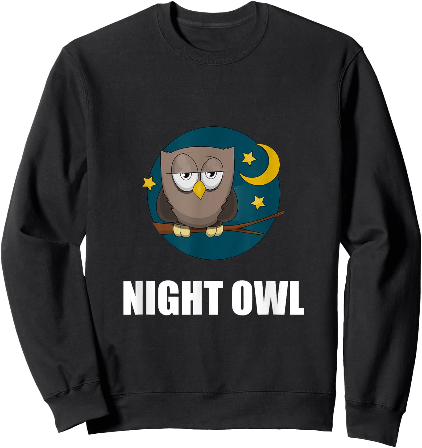 Night Owl Moon Cartoon Funny Sweatshirt - Sweatshirt | Black