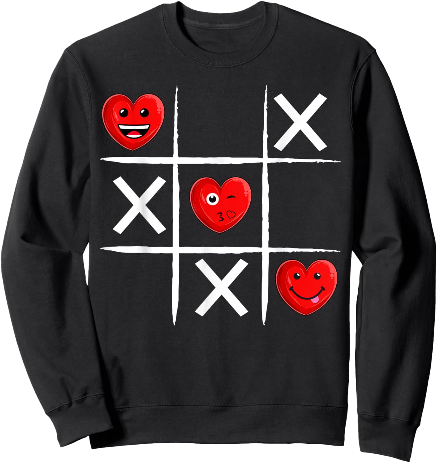Tic Tac Toe Hearts Valentine's Day Funny Love Heart Sweatshirt - Sweatshirt | Black