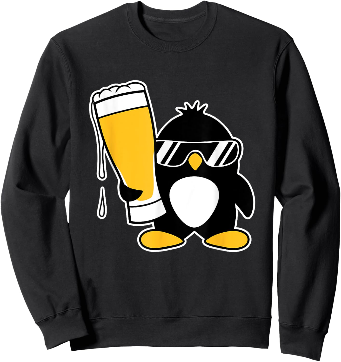 Funny Penguin With Cool Sunglasses Holding A Beer Alcohol Sweatshirt - Sweatshirt | Black