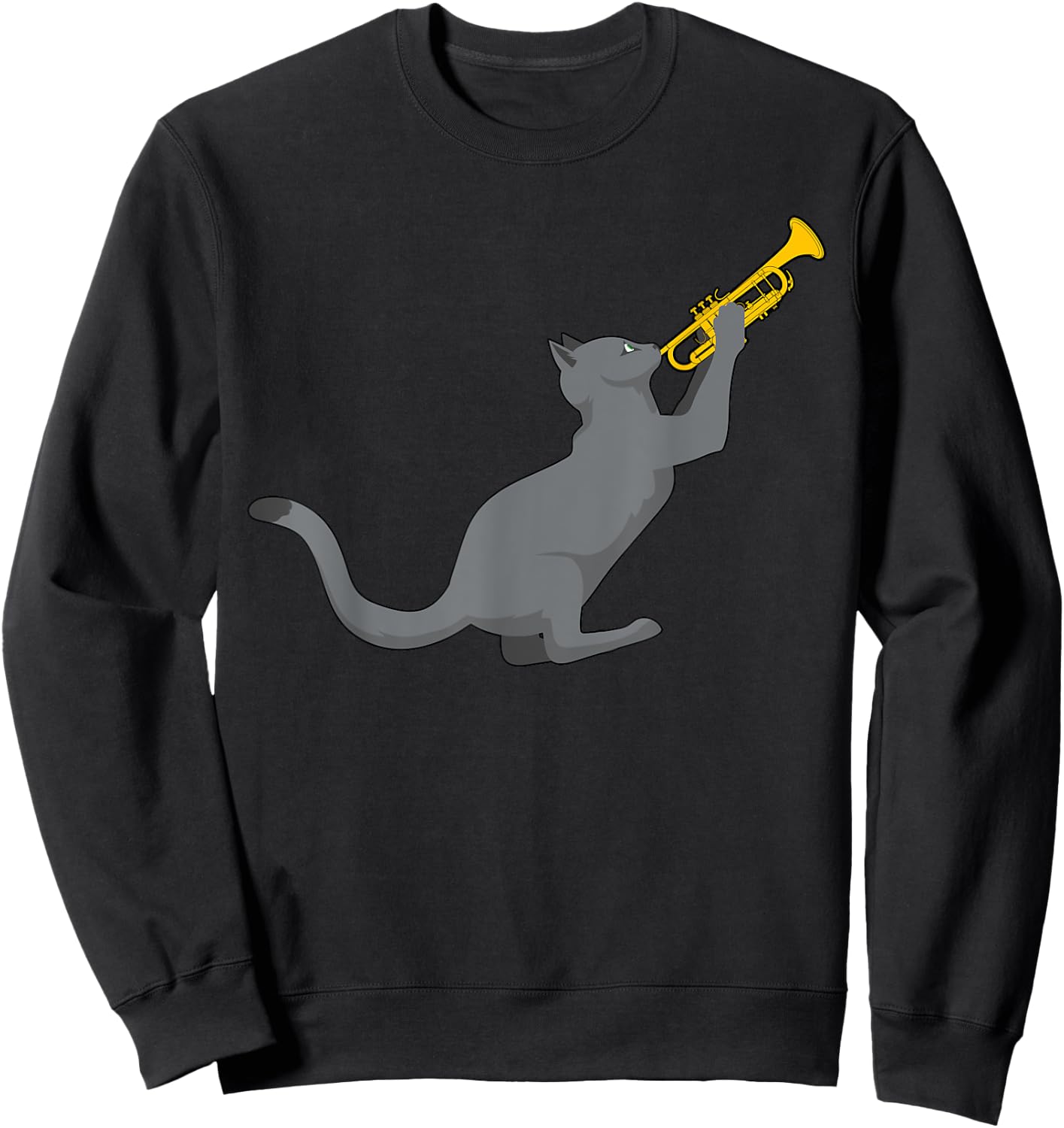 Jazz Cat Trumpet Funny Kitty Musician Cute Animal Playing Men Women Girls Kids Sweatshirt - Sweatshirt | Black