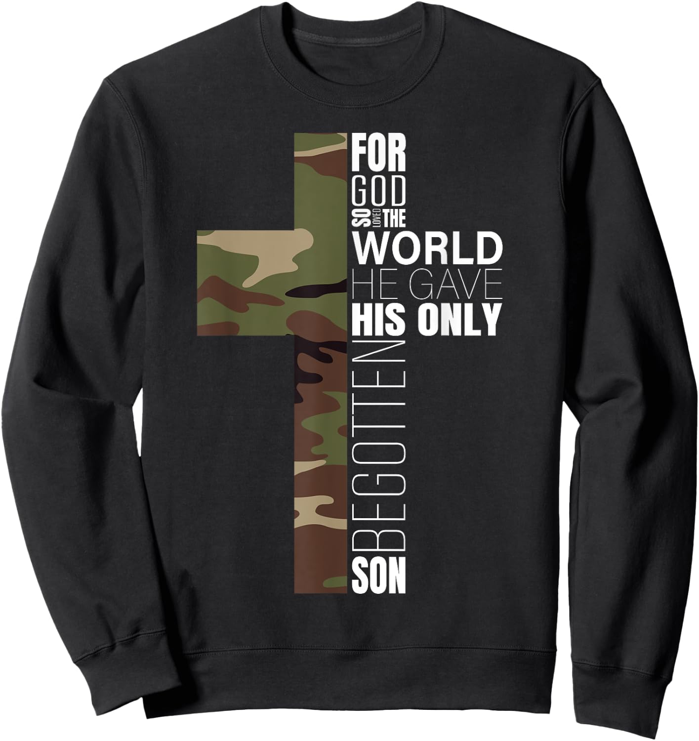 Green Camo Christian Cross Bible Verse Gifts Men John 3 16 Premium Sweatshirt - Sweatshirt | Black
