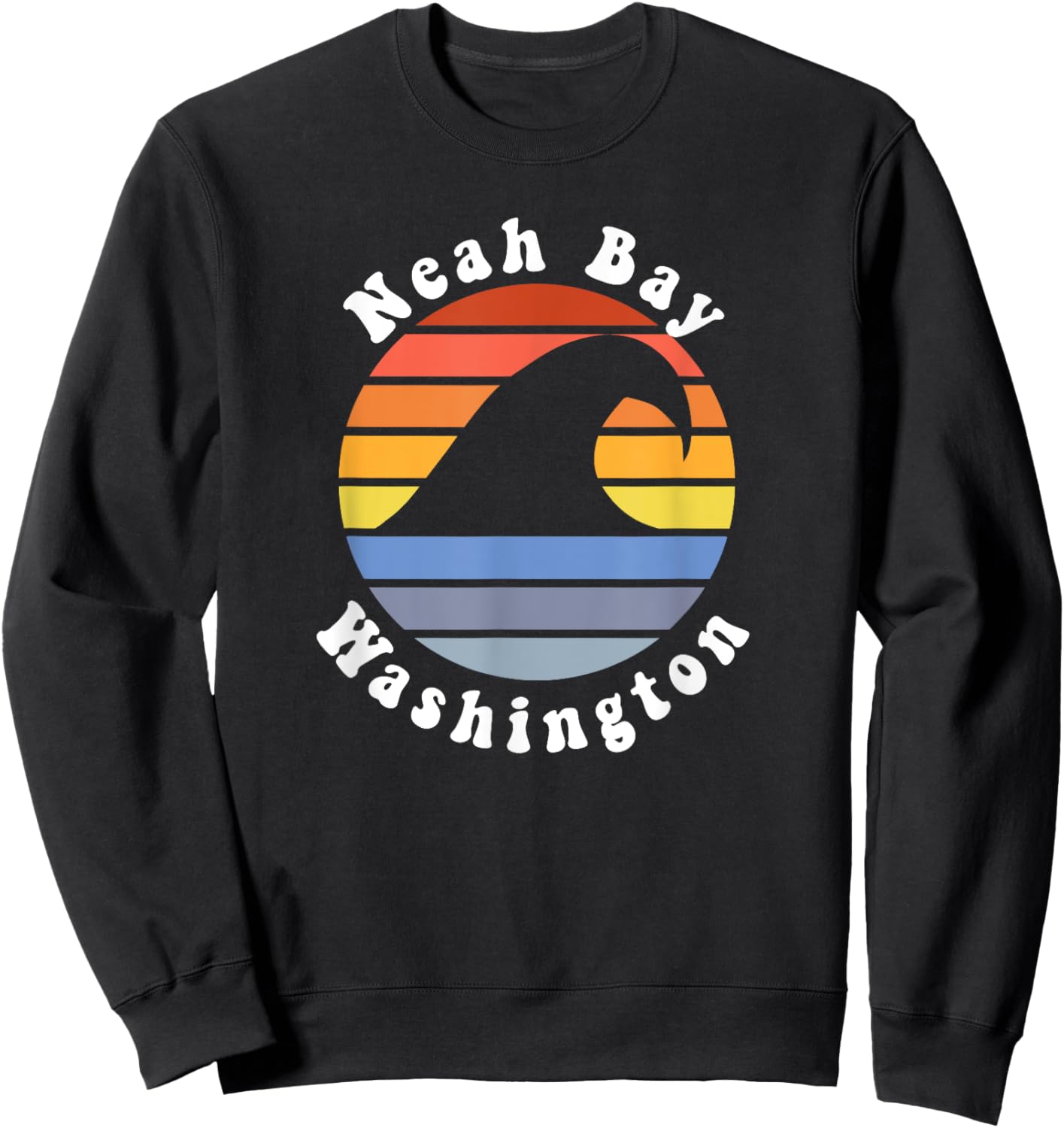 Retro Neah Bay Washington Vacation Beach Wave Souvenir Women Kids Sweatshirt - Sweatshirt | Black