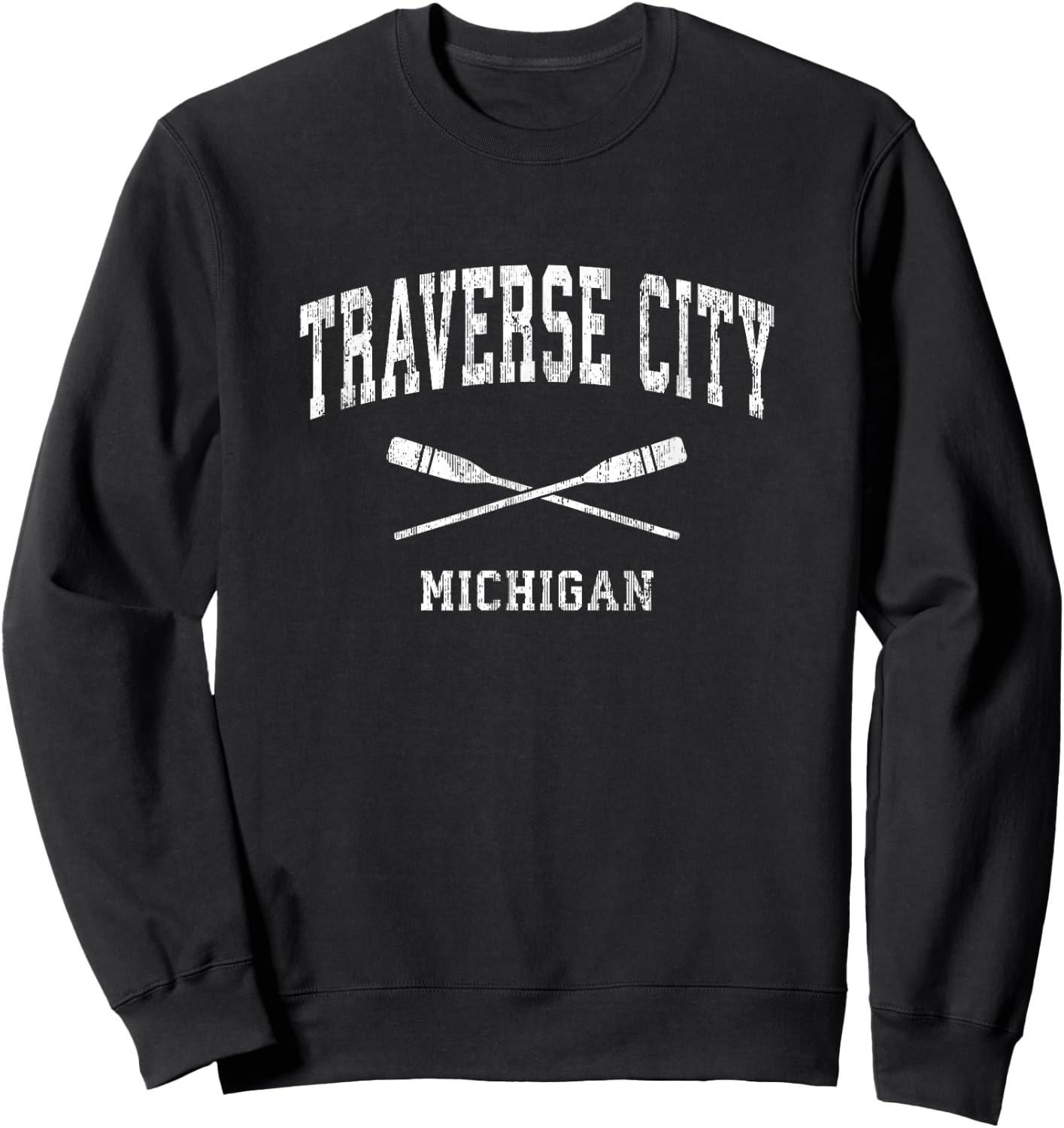 Traverse City Michigan Vintage Nautical Paddles Sports Oars Sweatshirt - Sweatshirt | Black