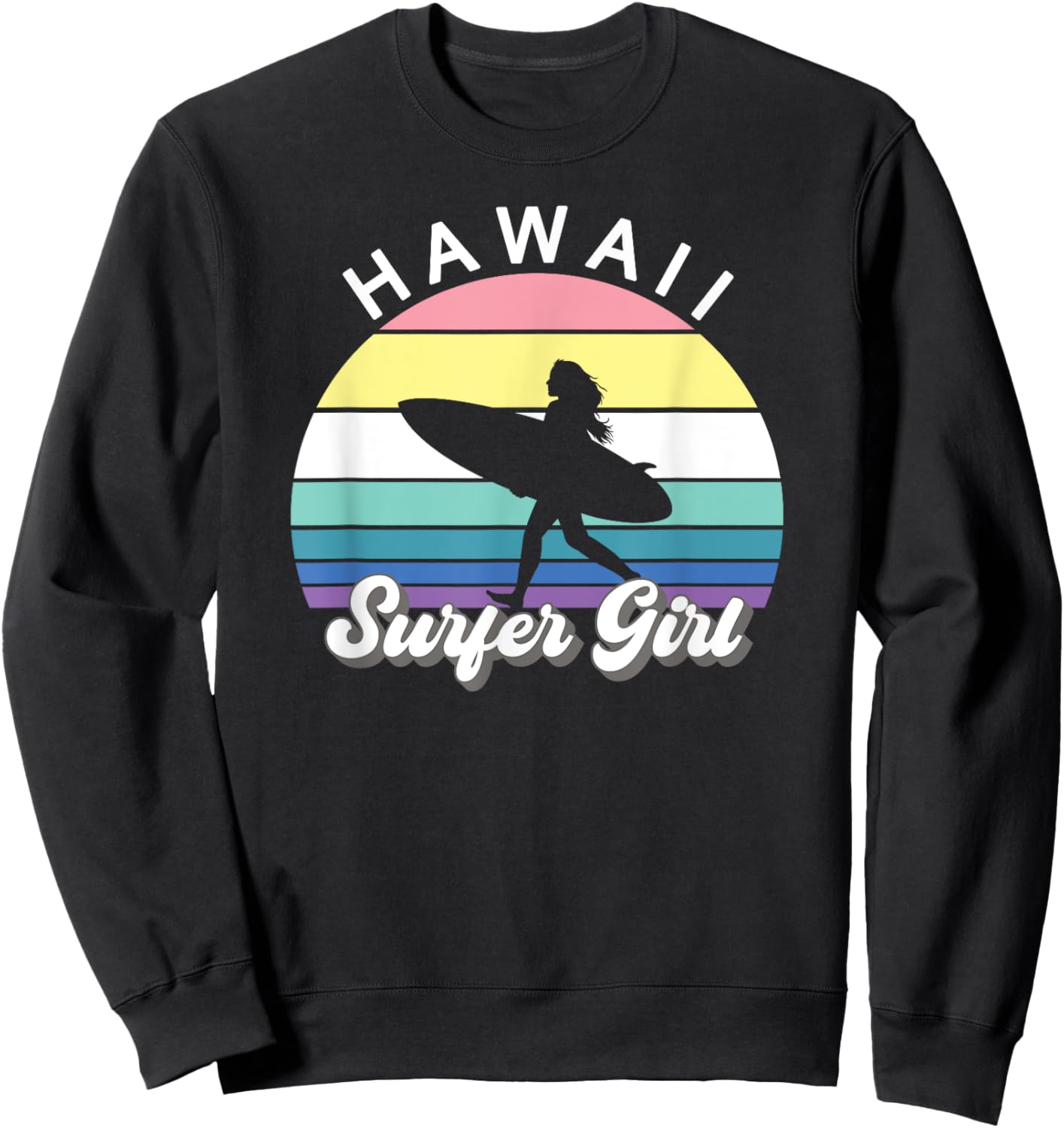 Surfer Girl Hawaii Vintage Hawaiian Surfing Surf Beach Cute Sweatshirt - Sweatshirt | Black